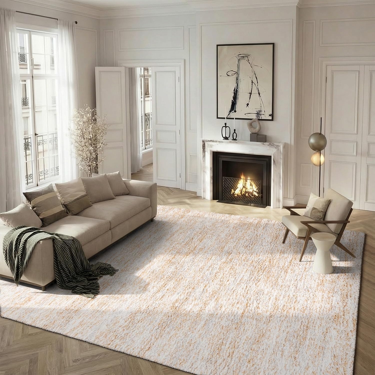 image:imageSAFAVIEH Area Rug 8x10 Berber Shag Collection Large Ivory amp Beige Modern Design NonShedding amp Easy Cleaning Plush Thick Pile Ideal for Living Room Bedroom Dining Space BER563AIvoryLight Gold