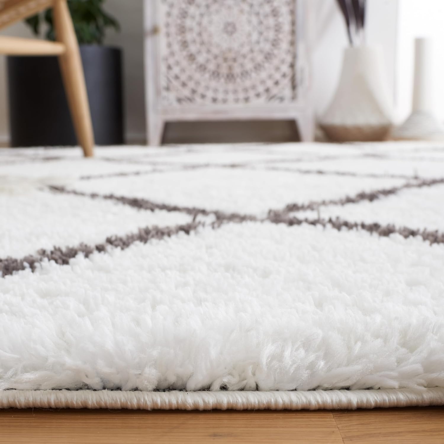 image:imageSAFAVIEH Area Rug 8x10 Berber Shag Collection Large Ivory amp Grey Moroccan Design NonShedding amp Easy Cleaning Plush Thick Pile Ideal for Living Room Bedroom Dining Space BER522FIvoryGrey