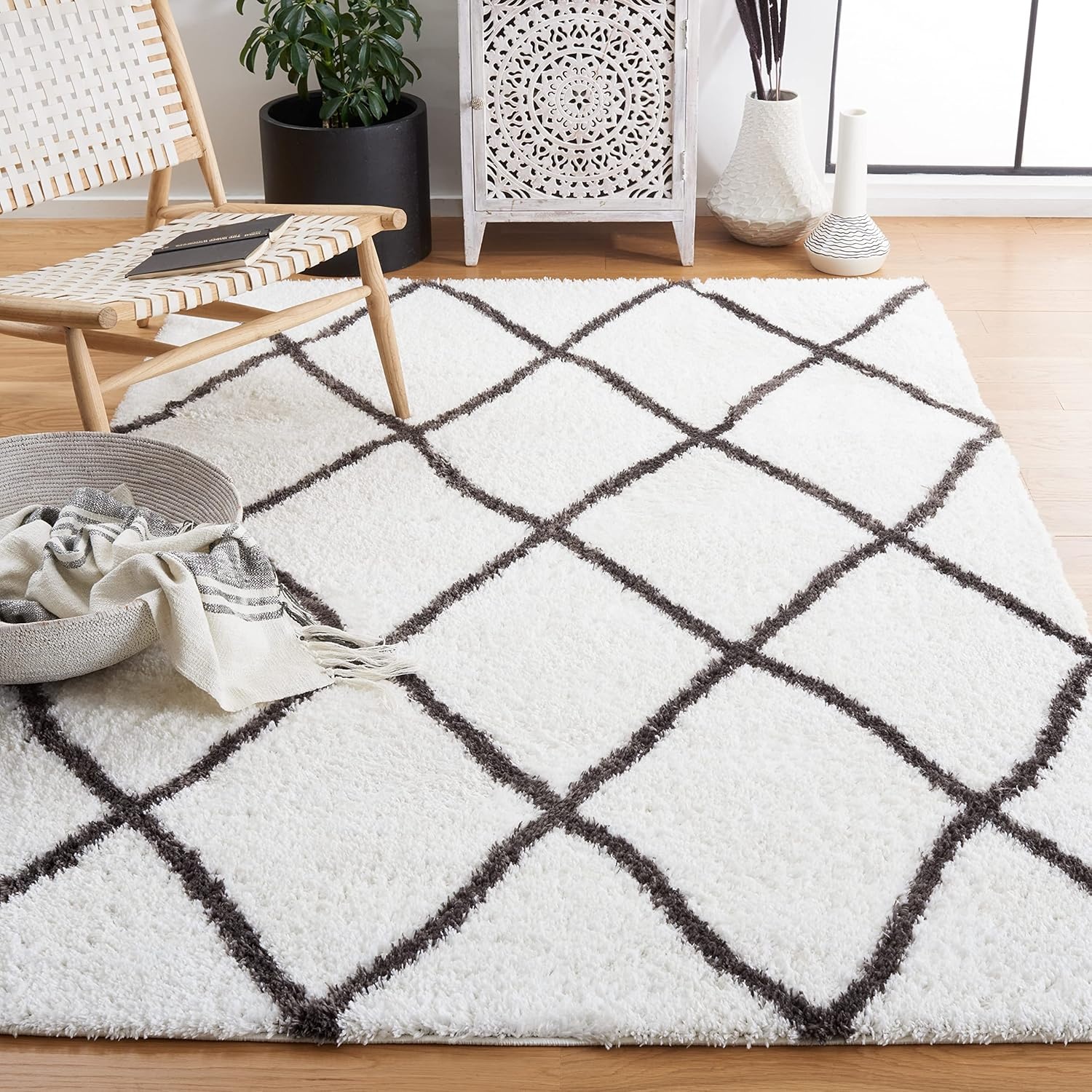 image:imageSAFAVIEH Area Rug 8x10 Berber Shag Collection Large Ivory amp Grey Moroccan Design NonShedding amp Easy Cleaning Plush Thick Pile Ideal for Living Room Bedroom Dining Space BER522FIvoryGrey