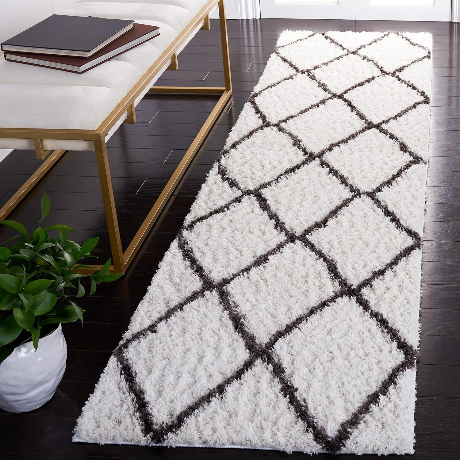 image:imageSAFAVIEH Area Rug 8x10 Berber Shag Collection Large Ivory amp Grey Moroccan Design NonShedding amp Easy Cleaning Plush Thick Pile Ideal for Living Room Bedroom Dining Space BER522FIvoryGrey