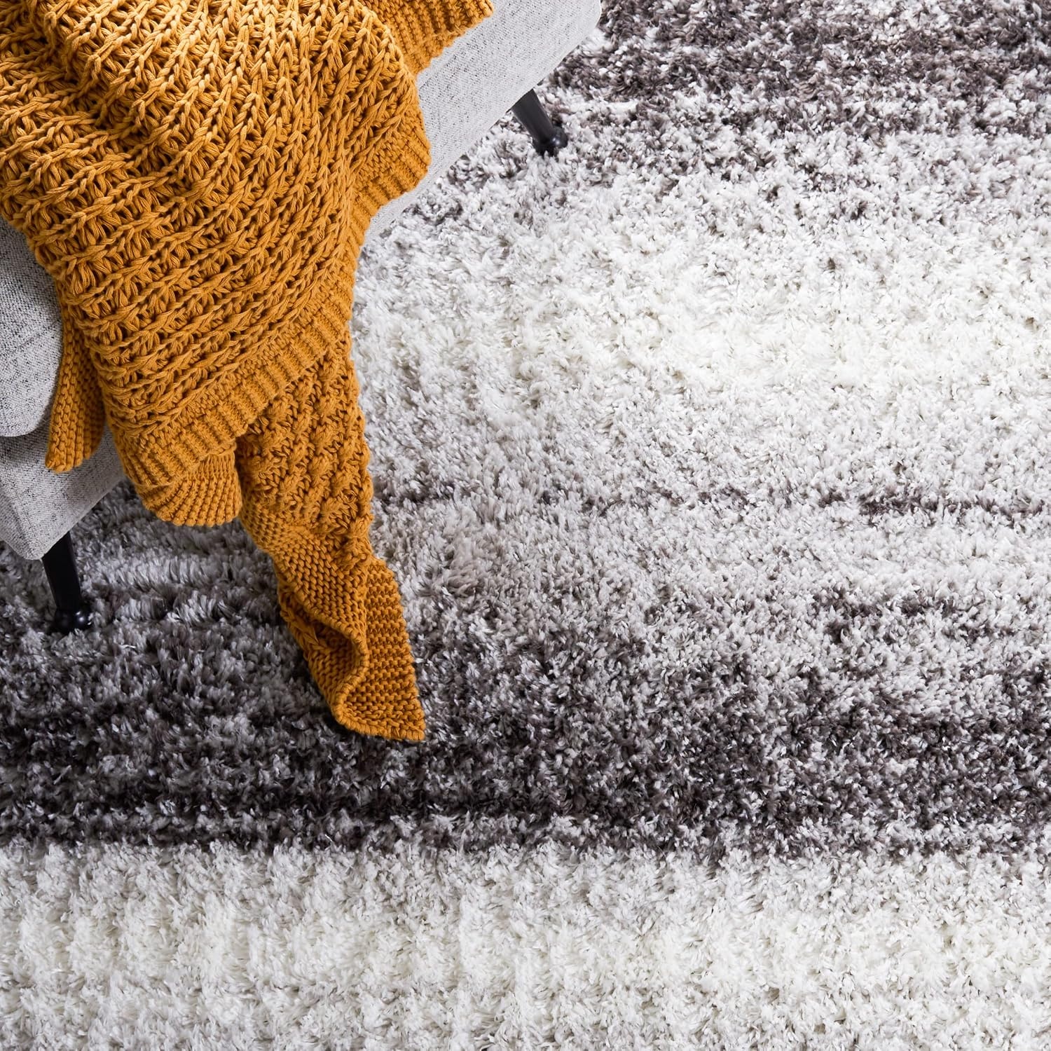 image:imageSAFAVIEH Area Rug 8x10 Berber Shag Collection Large Light Grey amp Grey Modern Stripe Design NonShedding amp Easy Cleaning Plush Thick Pile Ideal for Living Room Bedroom Dining BER561FLight GreyGrey
