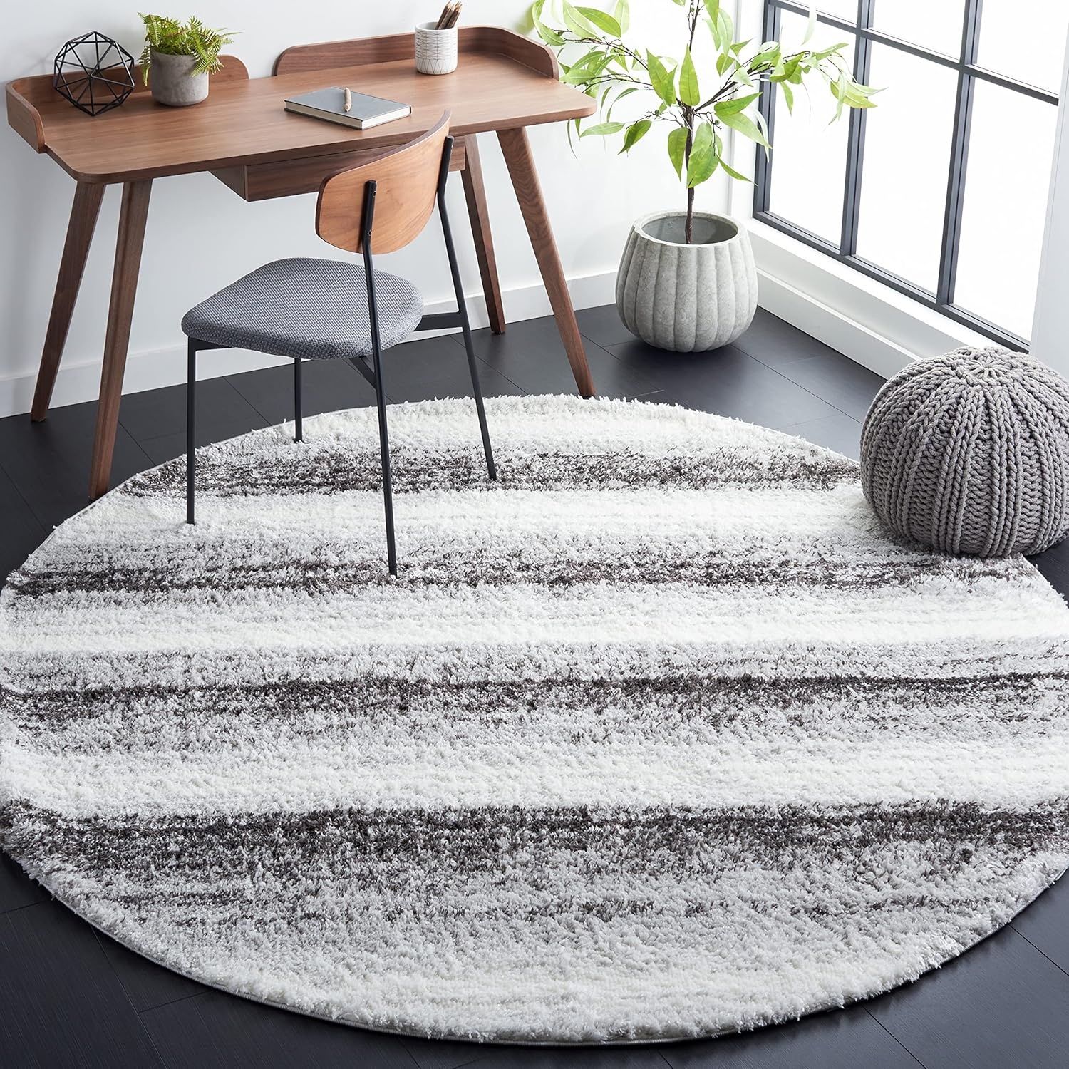 image:imageSAFAVIEH Area Rug 8x10 Berber Shag Collection Large Light Grey amp Grey Modern Stripe Design NonShedding amp Easy Cleaning Plush Thick Pile Ideal for Living Room Bedroom Dining BER561FLight GreyGrey