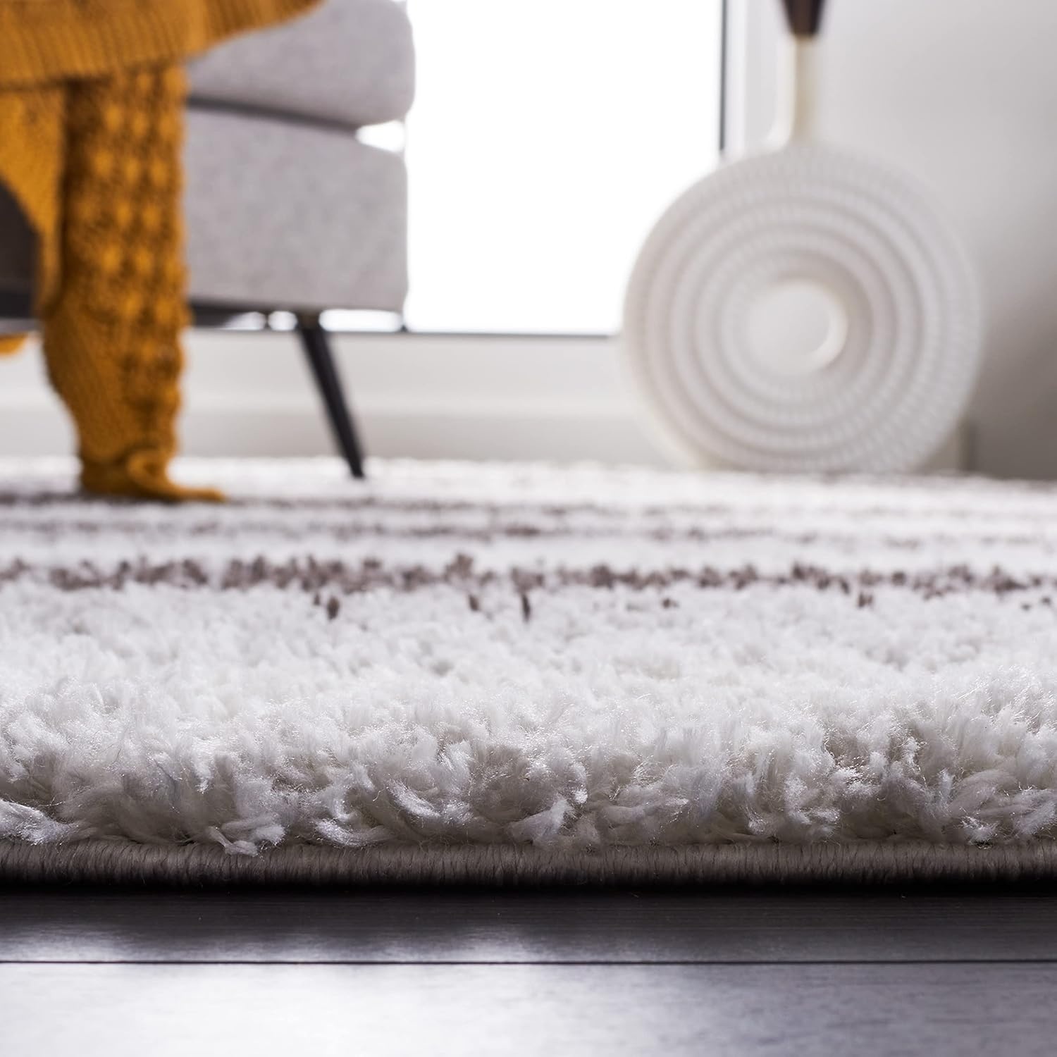 image:imageSAFAVIEH Area Rug 8x10 Berber Shag Collection Large Light Grey amp Grey Modern Stripe Design NonShedding amp Easy Cleaning Plush Thick Pile Ideal for Living Room Bedroom Dining BER561FLight GreyGrey
