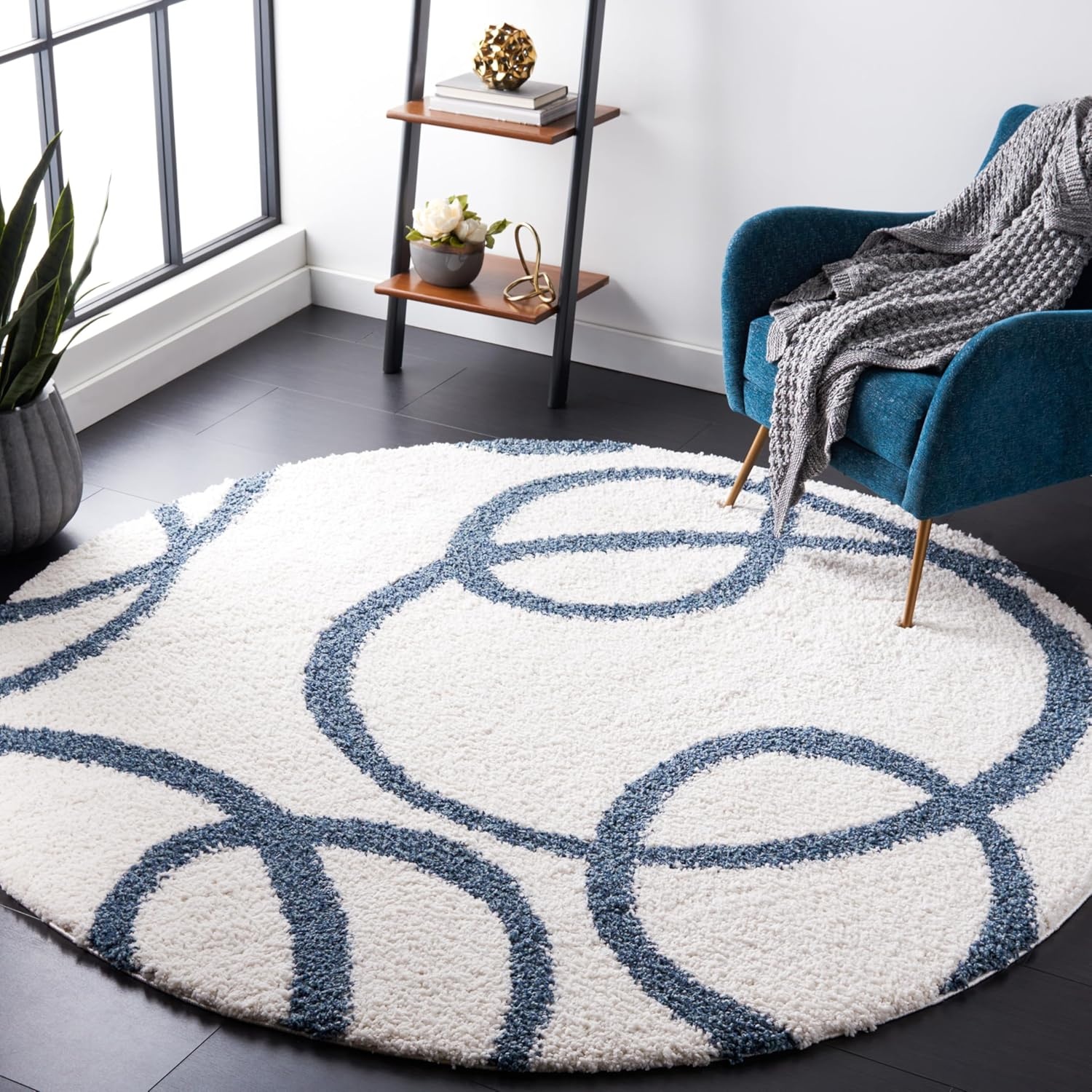 image:imageSAFAVIEH Area Rug 8x10 Calico Shag Collection Large Ivory amp Blue Modern Design NonShedding amp Easy Cleaning Ultra Plush Thick Pile Ideal for Living Room Bedroom Dining Space CLC118AIvoryBlue