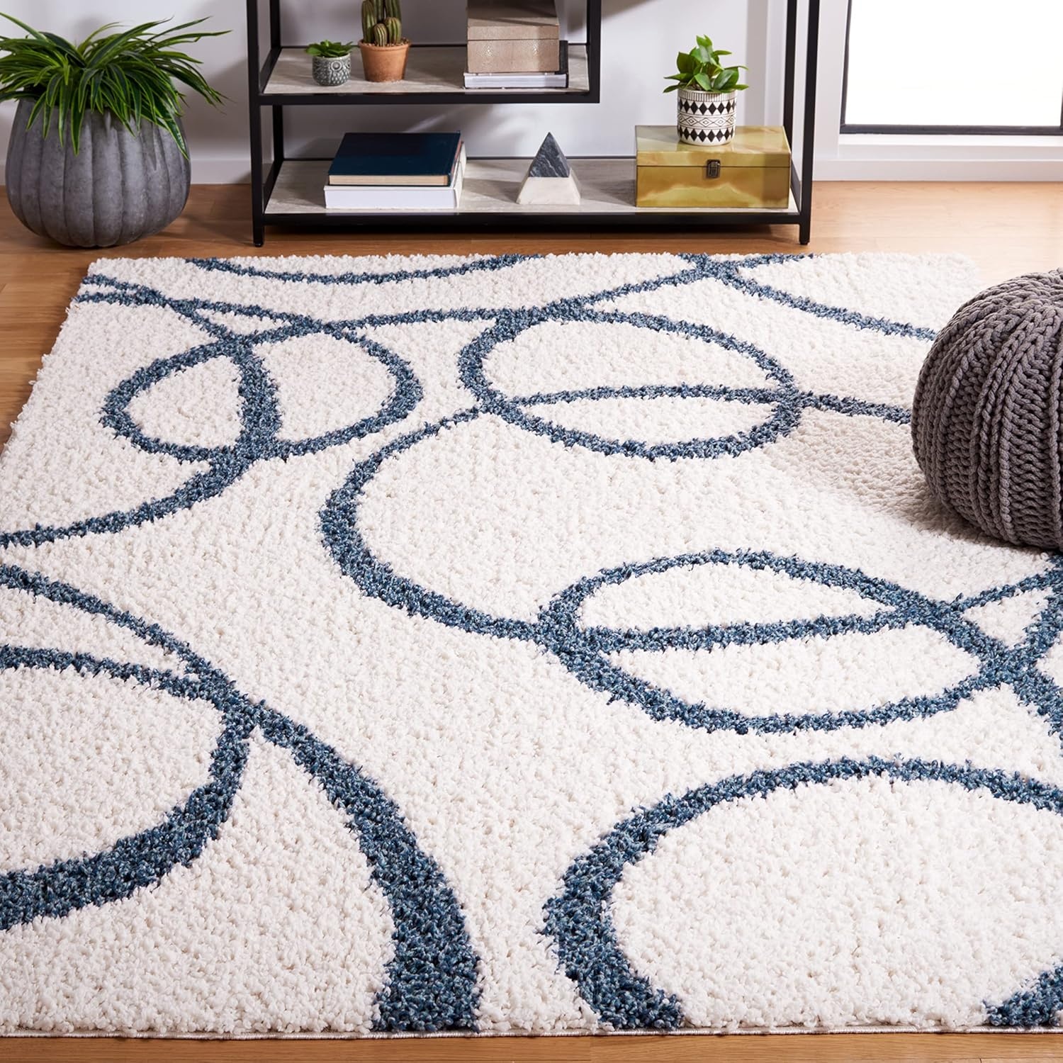 image:imageSAFAVIEH Area Rug 8x10 Calico Shag Collection Large Ivory amp Blue Modern Design NonShedding amp Easy Cleaning Ultra Plush Thick Pile Ideal for Living Room Bedroom Dining Space CLC118AIvoryBlue