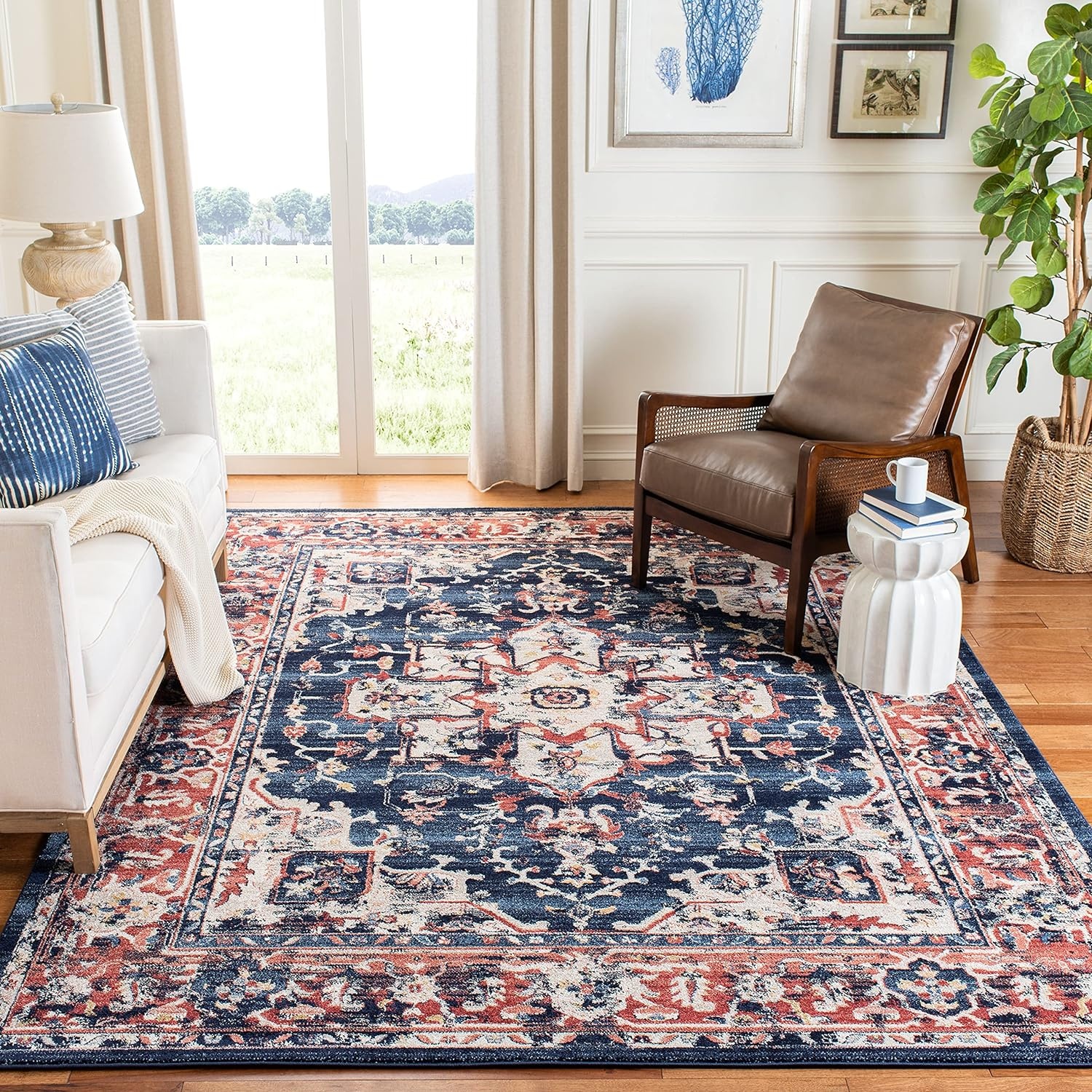 image:imageSAFAVIEH Area Rug 8x10 Charleston Collection Large Navy amp Creme Oriental Distressed Design NonShedding amp Easy Cleaning Ideal for Living Room Bedroom Office Dining Space CHL411NNavyRed