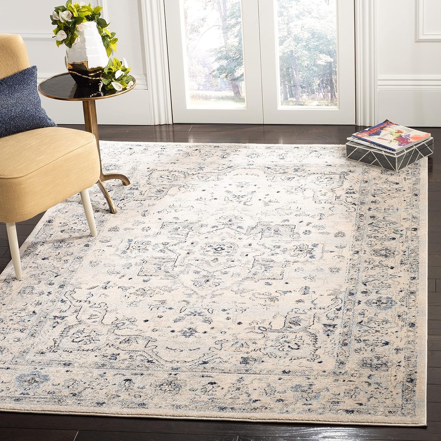 image:imageSAFAVIEH Area Rug 8x10 Charleston Collection Large Navy amp Creme Oriental Distressed Design NonShedding amp Easy Cleaning Ideal for Living Room Bedroom Office Dining Space CHL411NIvoryLight Blue