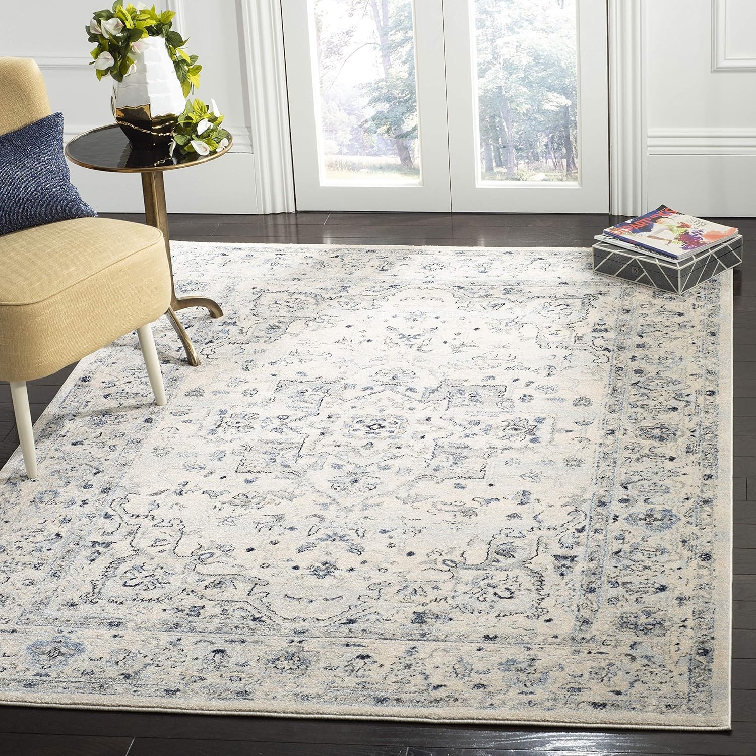 image:imageSAFAVIEH Area Rug 8x10 Charleston Collection Large Navy amp Creme Oriental Distressed Design NonShedding amp Easy Cleaning Ideal for Living Room Bedroom Office Dining Space CHL411NIvoryLight Blue