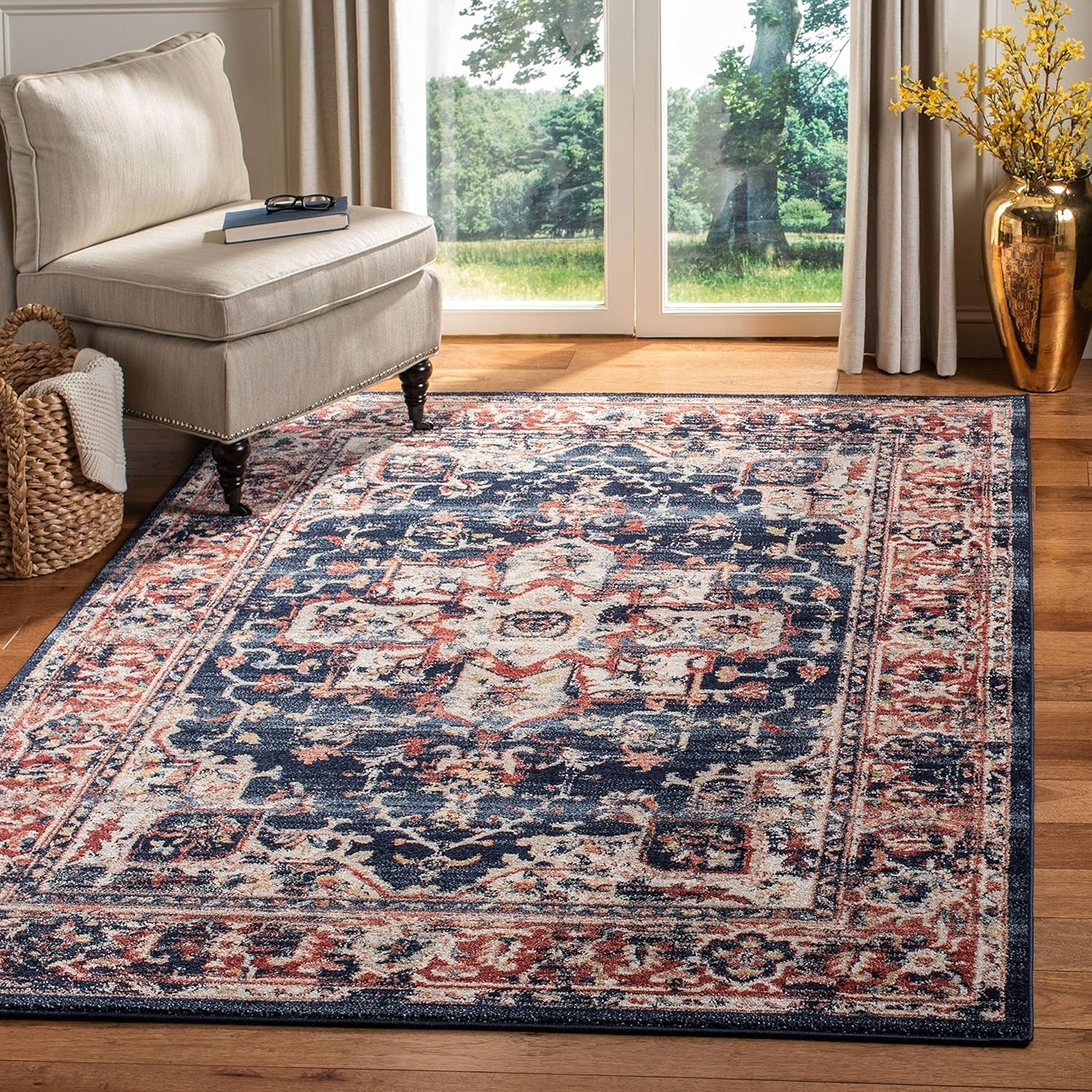image:imageSAFAVIEH Area Rug 8x10 Charleston Collection Large Navy amp Creme Oriental Distressed Design NonShedding amp Easy Cleaning Ideal for Living Room Bedroom Office Dining Space CHL411NNavyRed