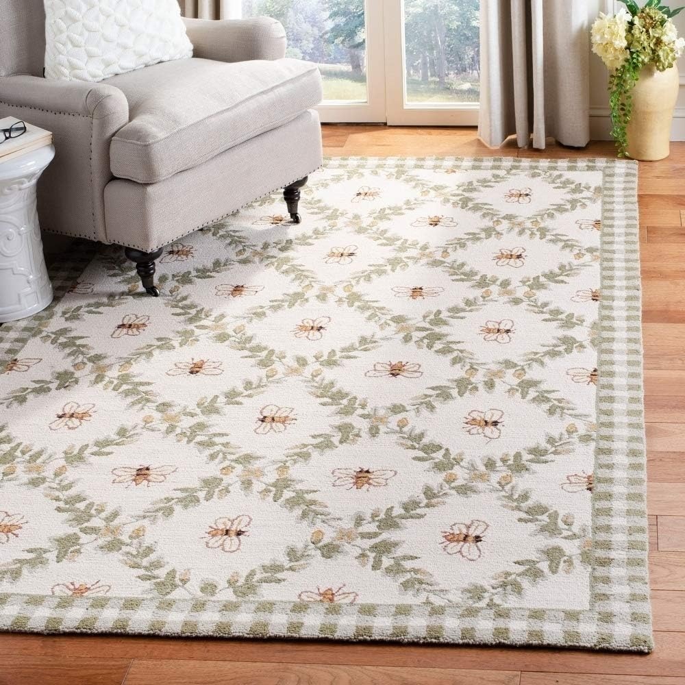 image:imageSAFAVIEH Area Rug 8x10 Chelsea Collection Large Ivory amp Green HandHooked Wool French Country Design Ideal for Living Room Bedroom Office Dining Space HK55ABlack