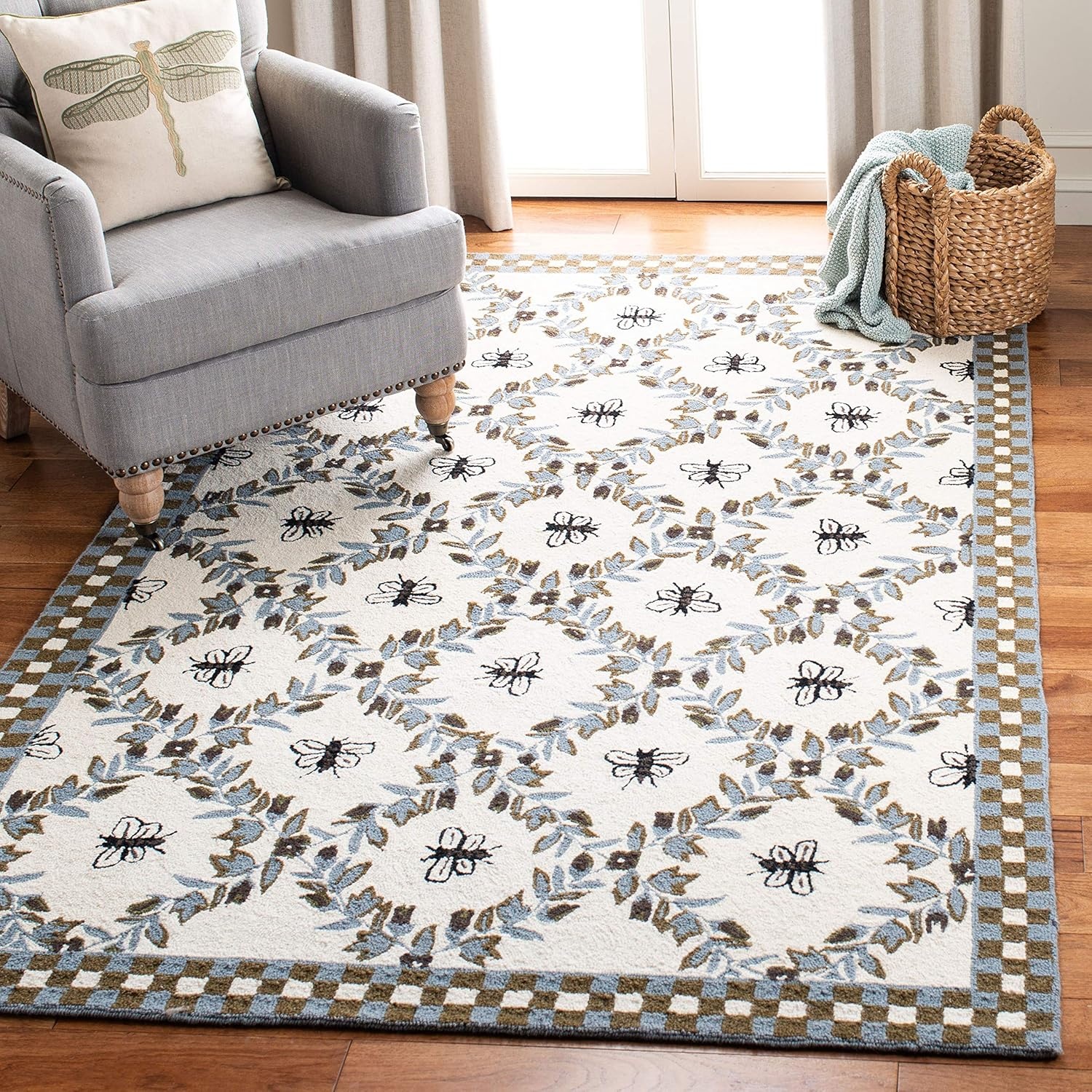 image:imageSAFAVIEH Area Rug 8x10 Chelsea Collection Large Ivory amp Green HandHooked Wool French Country Design Ideal for Living Room Bedroom Office Dining Space HK55AIvoryLight Blue