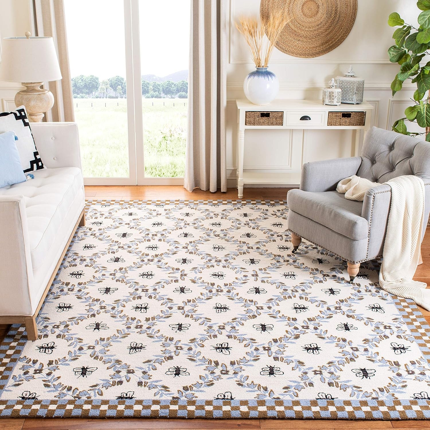 image:imageSAFAVIEH Area Rug 8x10 Chelsea Collection Large Ivory amp Green HandHooked Wool French Country Design Ideal for Living Room Bedroom Office Dining Space HK55AIvoryLight Blue