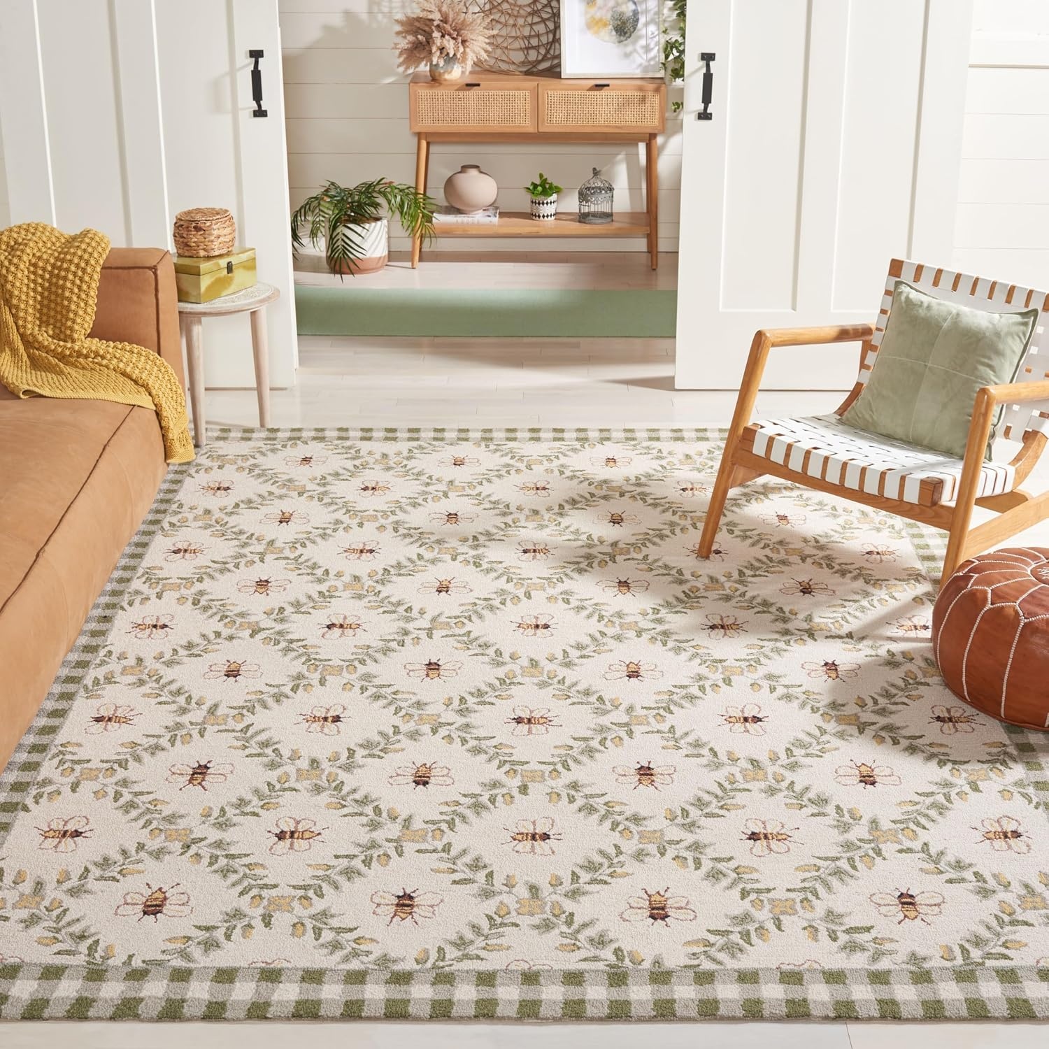 image:imageSAFAVIEH Area Rug 8x10 Chelsea Collection Large Ivory amp Green HandHooked Wool French Country Design Ideal for Living Room Bedroom Office Dining Space HK55AIvoryGreen