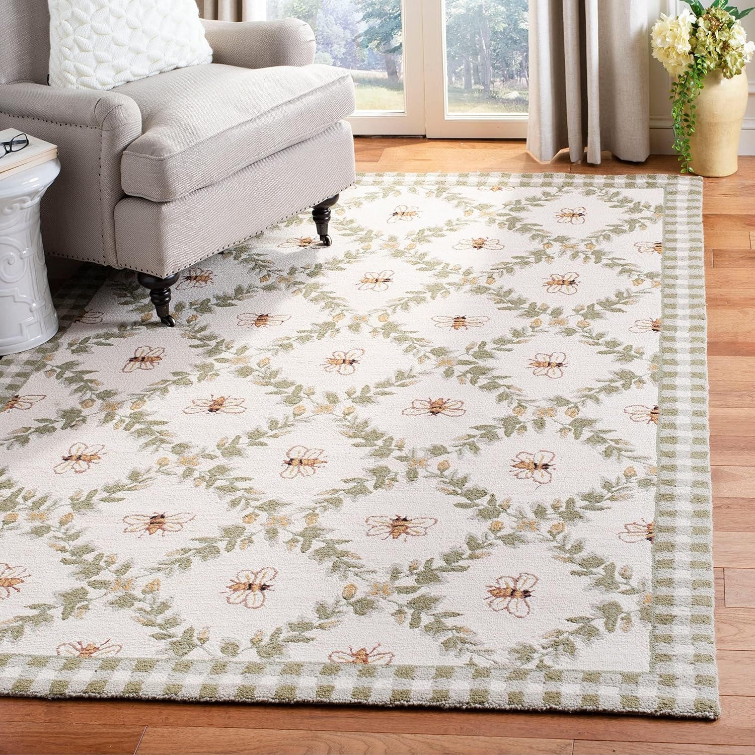 image:imageSAFAVIEH Area Rug 8x10 Chelsea Collection Large Ivory amp Green HandHooked Wool French Country Design Ideal for Living Room Bedroom Office Dining Space HK55AIvoryBlue
