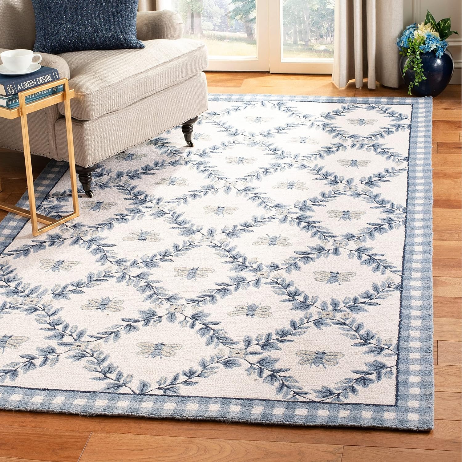 image:imageSAFAVIEH Area Rug 8x10 Chelsea Collection Large Ivory amp Green HandHooked Wool French Country Design Ideal for Living Room Bedroom Office Dining Space HK55AIvoryBlue