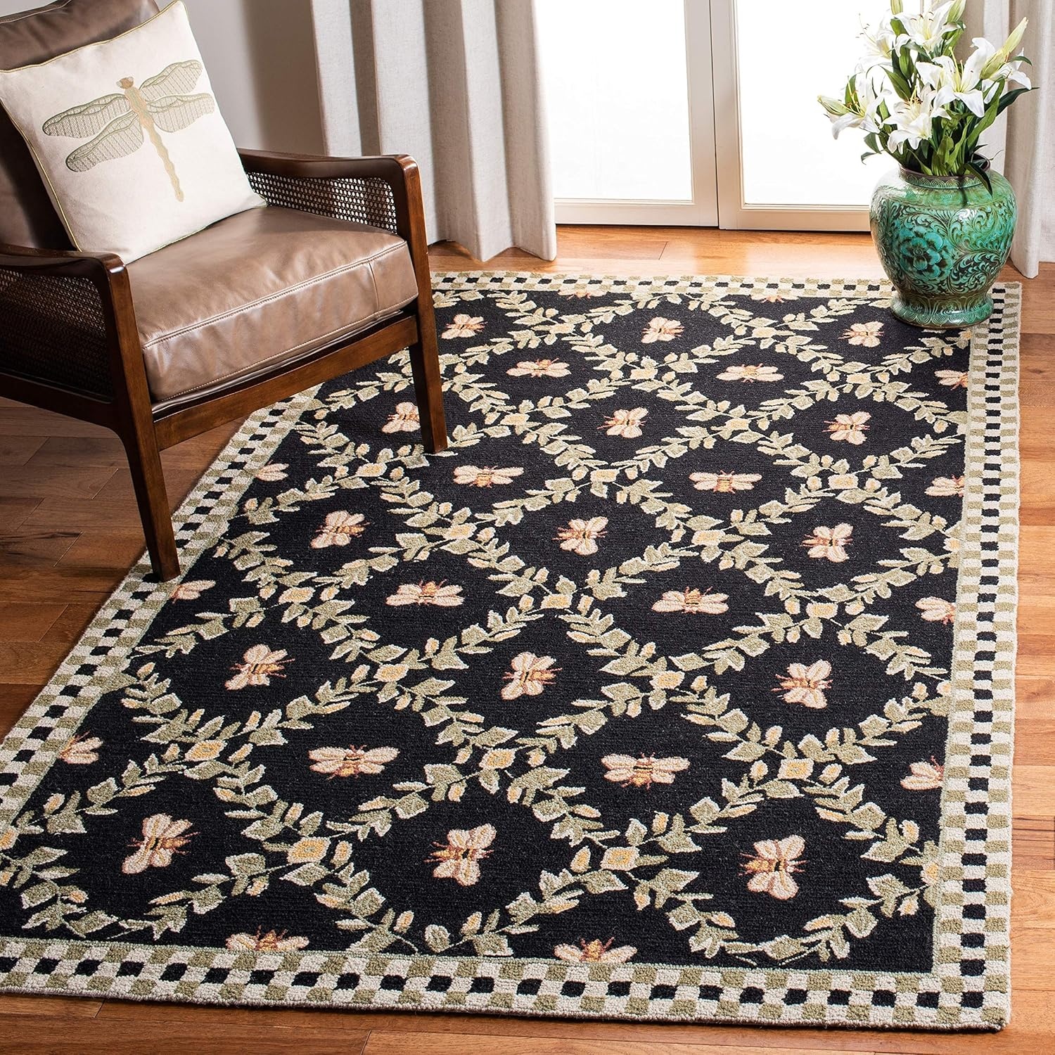 image:imageSAFAVIEH Area Rug 8x10 Chelsea Collection Large Ivory amp Green HandHooked Wool French Country Design Ideal for Living Room Bedroom Office Dining Space HK55AIvoryBlue