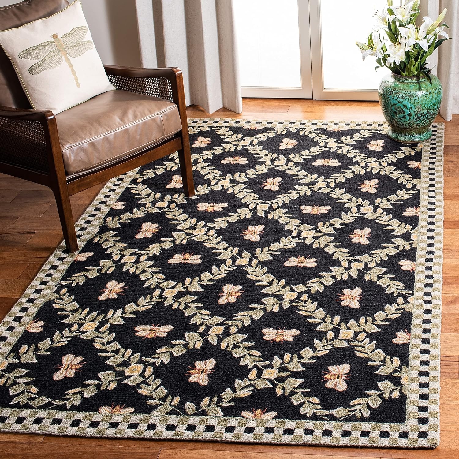 image:imageSAFAVIEH Area Rug 8x10 Chelsea Collection Large Ivory amp Green HandHooked Wool French Country Design Ideal for Living Room Bedroom Office Dining Space HK55ABlack