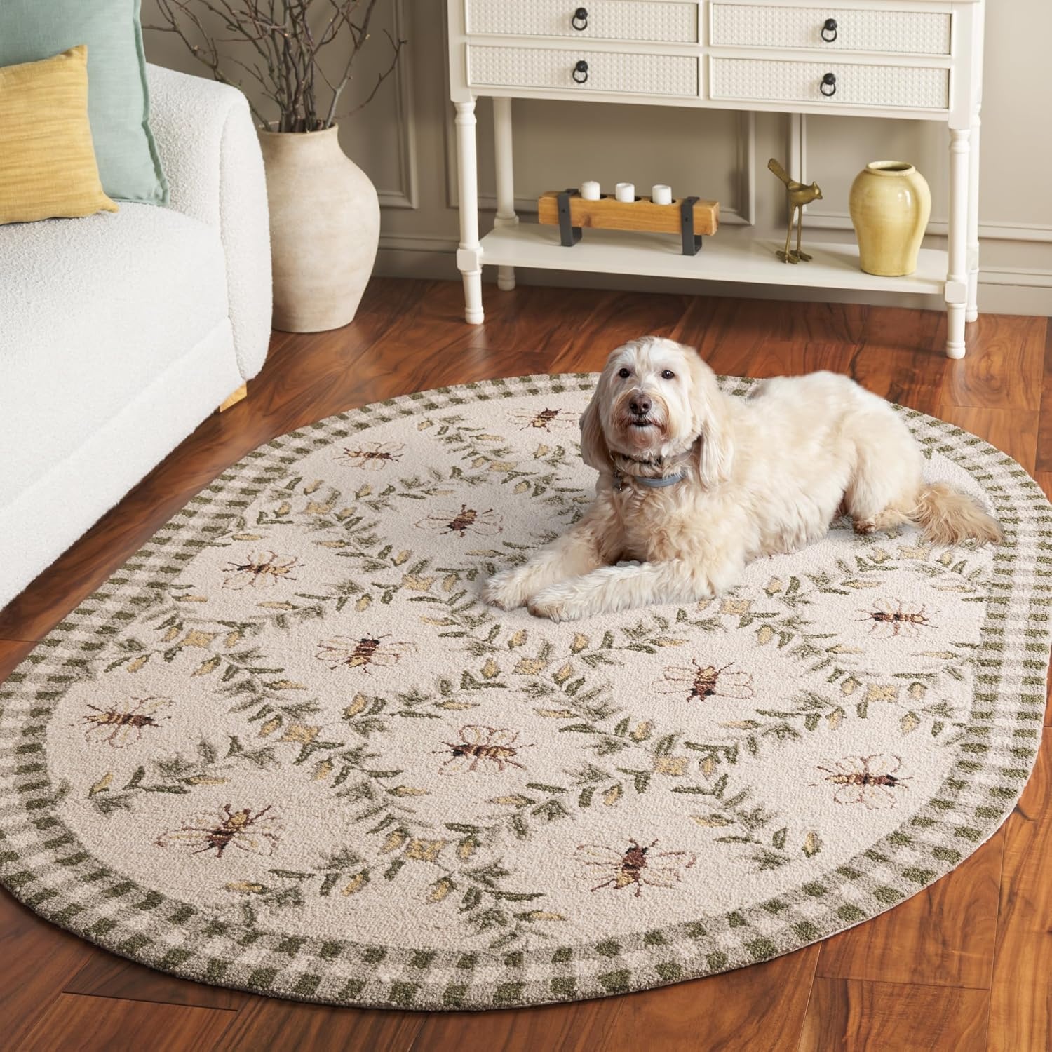 image:imageSAFAVIEH Area Rug 8x10 Chelsea Collection Large Ivory amp Green HandHooked Wool French Country Design Ideal for Living Room Bedroom Office Dining Space HK55AIvoryGreen