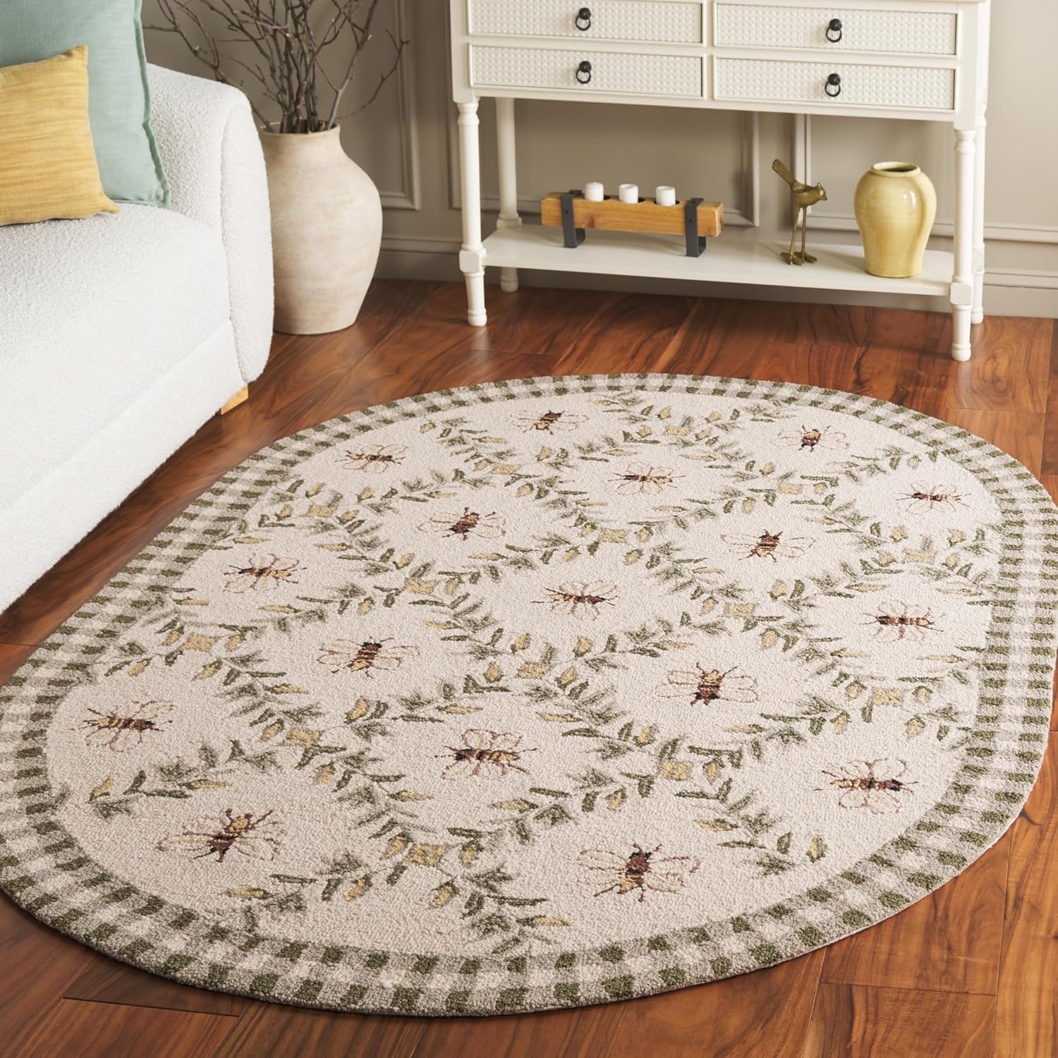 image:imageSAFAVIEH Area Rug 8x10 Chelsea Collection Large Ivory amp Green HandHooked Wool French Country Design Ideal for Living Room Bedroom Office Dining Space HK55AIvoryGreen