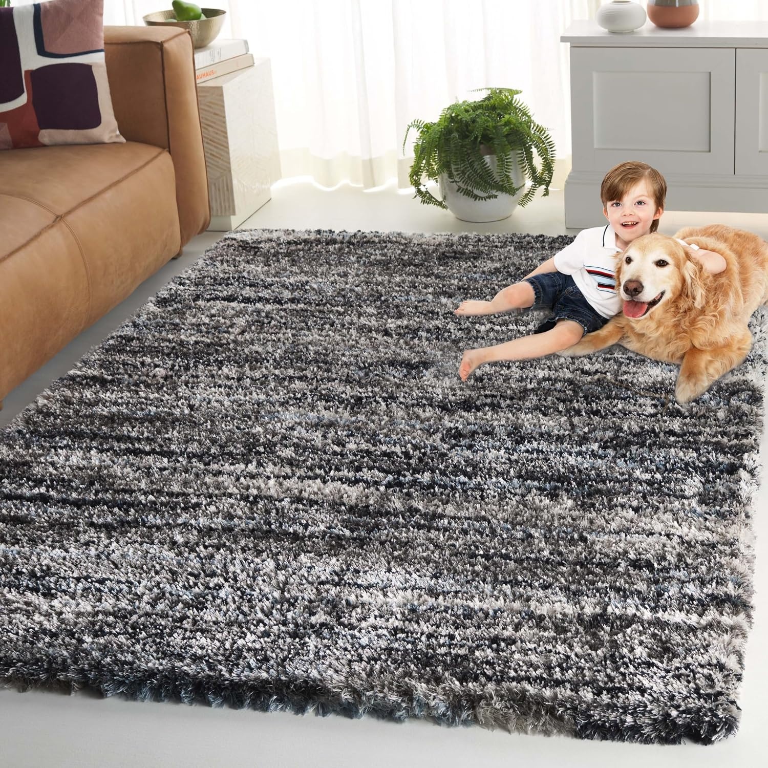 image:imageSAFAVIEH Area Rug 8x10 Cloud Shag Collection Large Grey amp Blue Modern Design NonShedding amp Easy Cleaning Ultra Plush Thick Pile Ideal for Living Room Bedroom Dining Space CLD111FGreyBlue