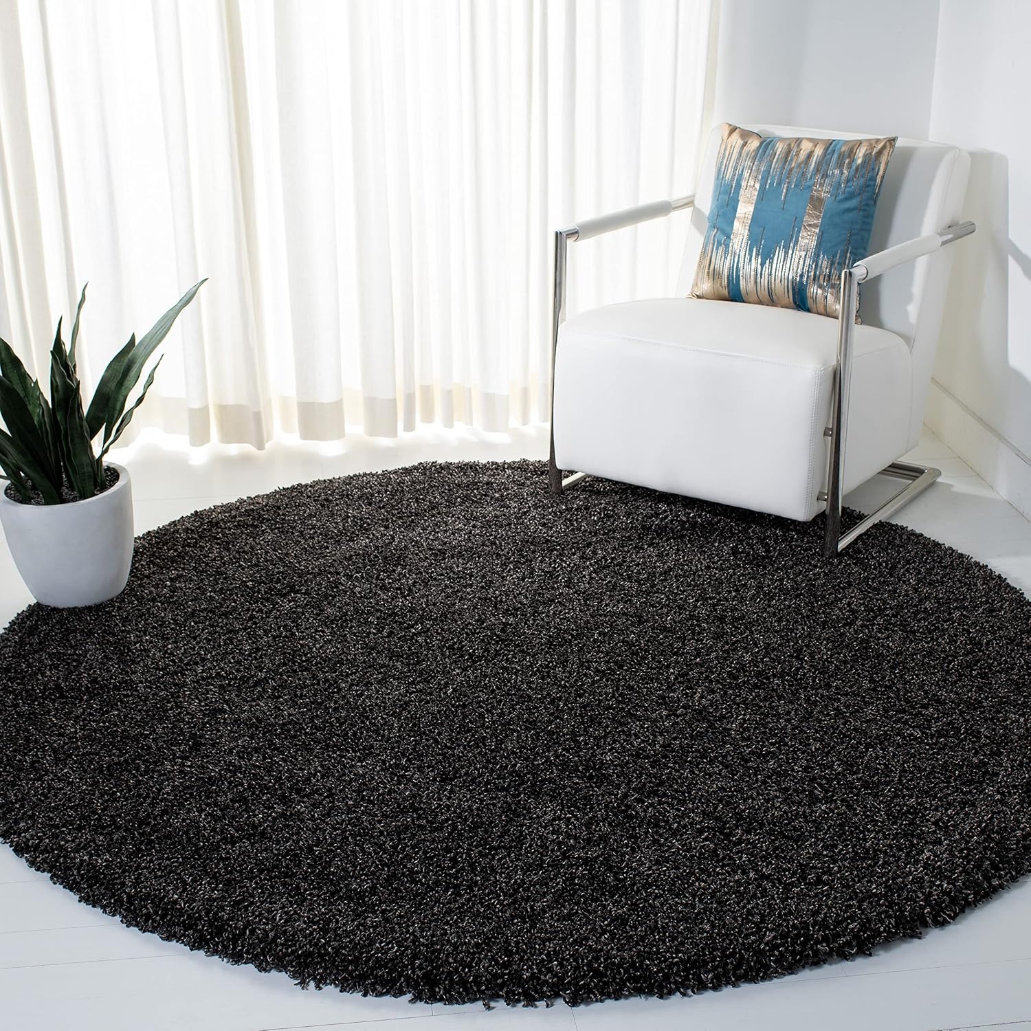 image:imageSAFAVIEH Area Rug 8x10 Evolution Shag Collection Large Grey Solid Design NonShedding amp Easy Cleaning Ultra Plush Thick Pile Ideal for Living Room Bedroom Dining Space EVO520FCharcoal