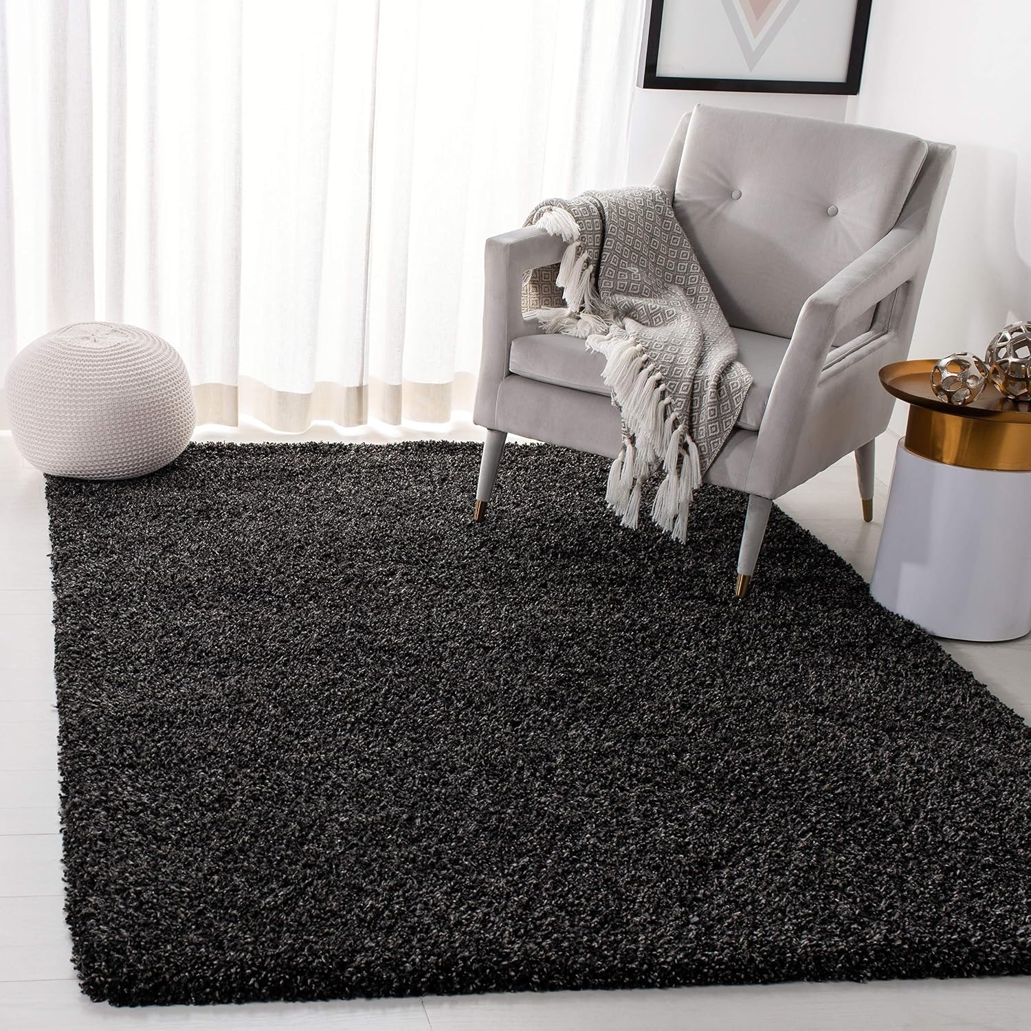 image:imageSAFAVIEH Area Rug 8x10 Evolution Shag Collection Large Grey Solid Design NonShedding amp Easy Cleaning Ultra Plush Thick Pile Ideal for Living Room Bedroom Dining Space EVO520FCharcoal