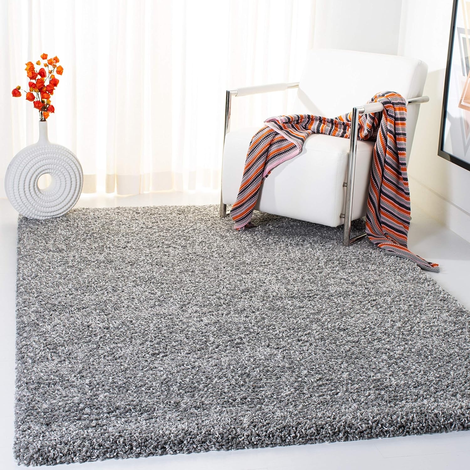 image:imageSAFAVIEH Area Rug 8x10 Evolution Shag Collection Large Grey Solid Design NonShedding amp Easy Cleaning Ultra Plush Thick Pile Ideal for Living Room Bedroom Dining Space EVO520FGrey