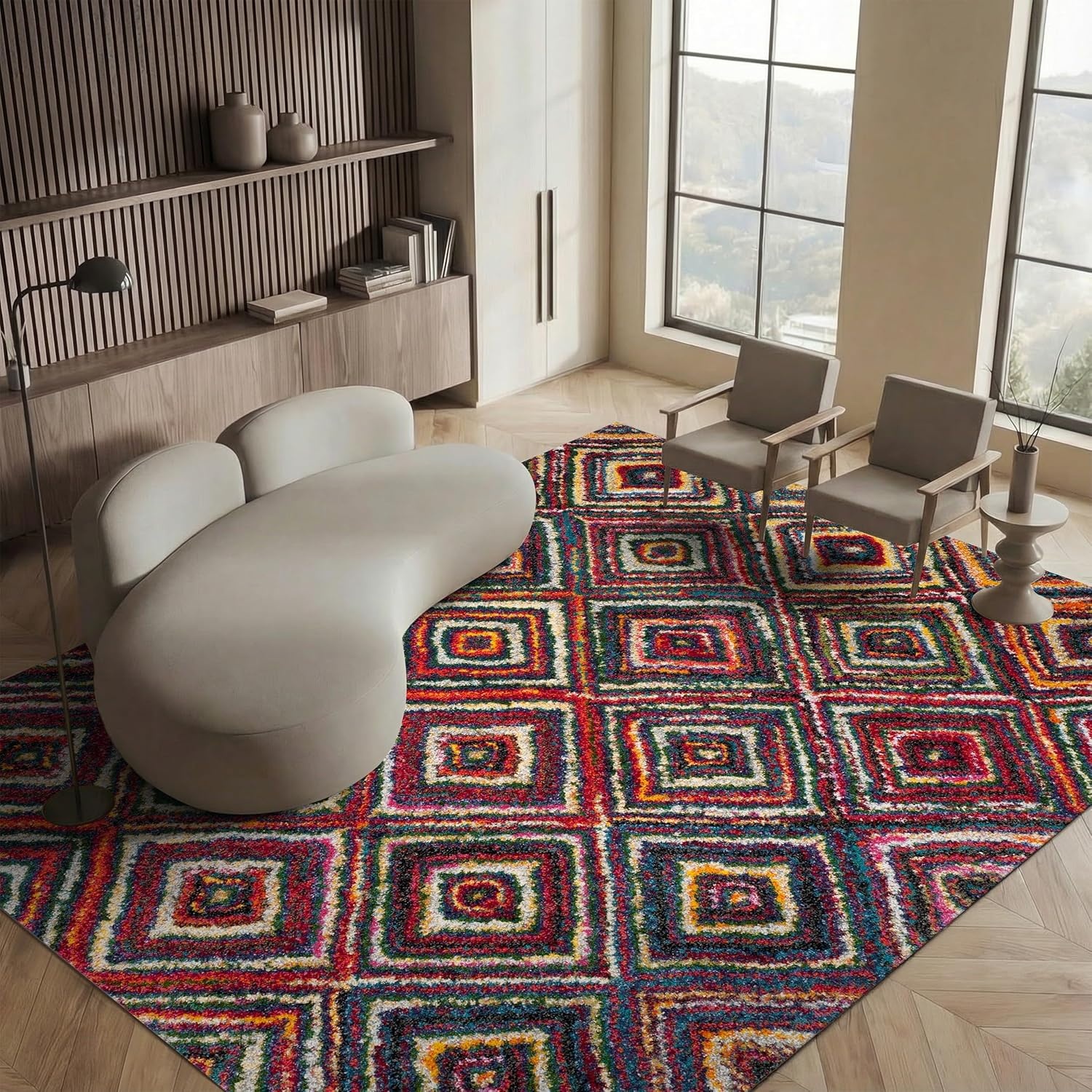 image:imageSAFAVIEH Area Rug 8x10 Fiesta Shag Collection Large Multi Modern Abstract Diamond Design NonShedding amp Easy Cleaning Ideal for Living Room Bedroom Dining Space FSG384MMulti Color