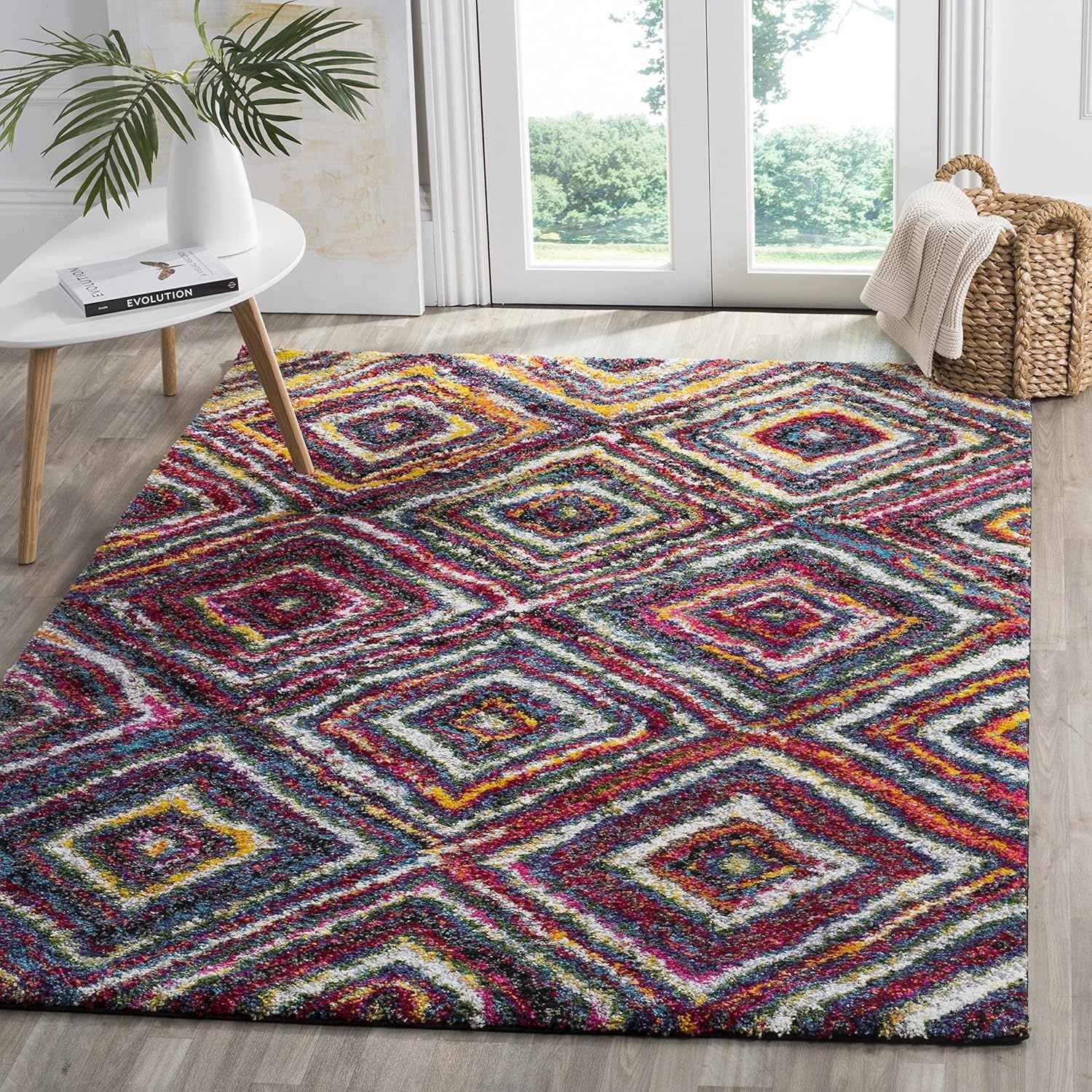 image:imageSAFAVIEH Area Rug 8x10 Fiesta Shag Collection Large Multi Modern Abstract Diamond Design NonShedding amp Easy Cleaning Ideal for Living Room Bedroom Dining Space FSG384MMulti Color