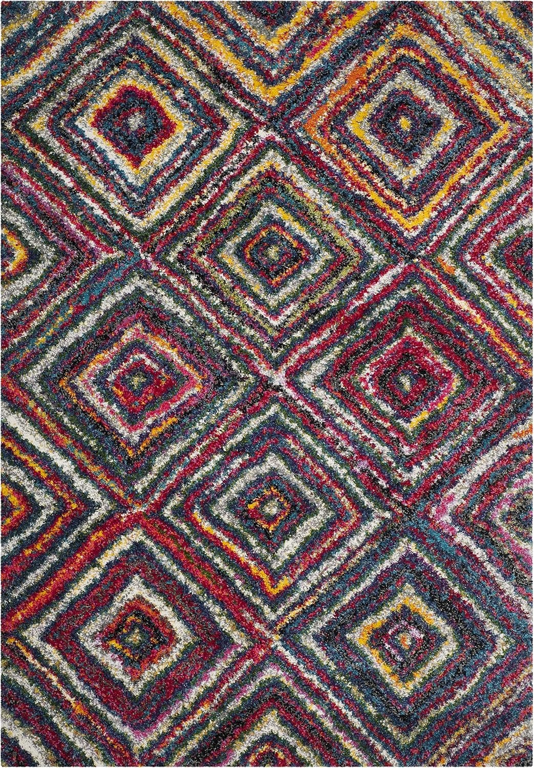 image:imageSAFAVIEH Area Rug 8x10 Fiesta Shag Collection Large Multi Modern Abstract Diamond Design NonShedding amp Easy Cleaning Ideal for Living Room Bedroom Dining Space FSG384MMulti Color
