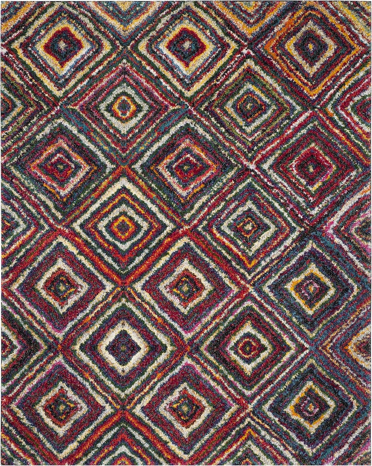 image:imageSAFAVIEH Area Rug 8x10 Fiesta Shag Collection Large Multi Modern Abstract Diamond Design NonShedding amp Easy Cleaning Ideal for Living Room Bedroom Dining Space FSG384MMulti Color