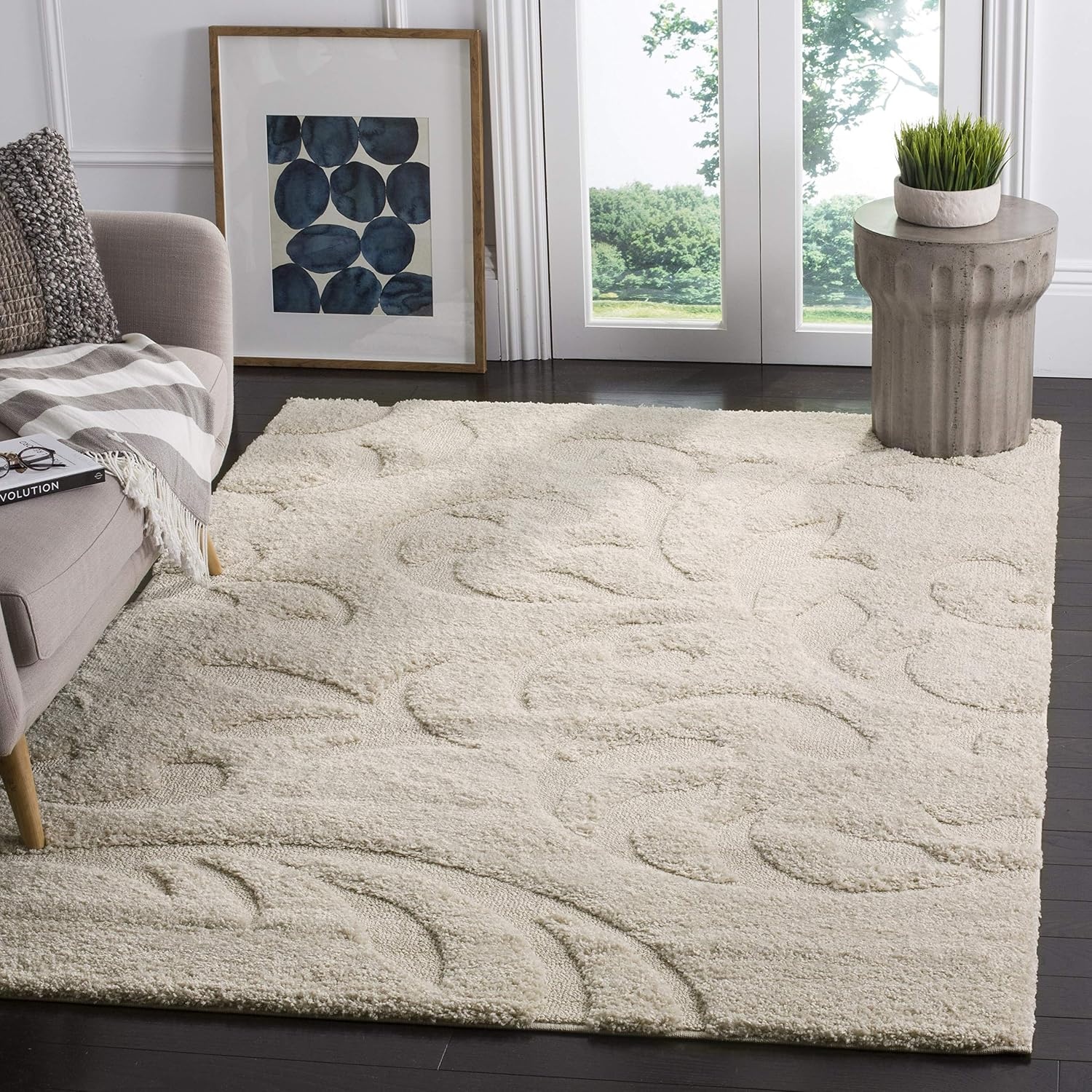 image:imageSAFAVIEH Area Rug 8x10 Florida Shag Collection Large Cream amp Blue Scroll Design NonShedding amp Easy Cleaning Plush Thick Pile Ideal for Living Room Bedroom Dining Space SG4681165Creme