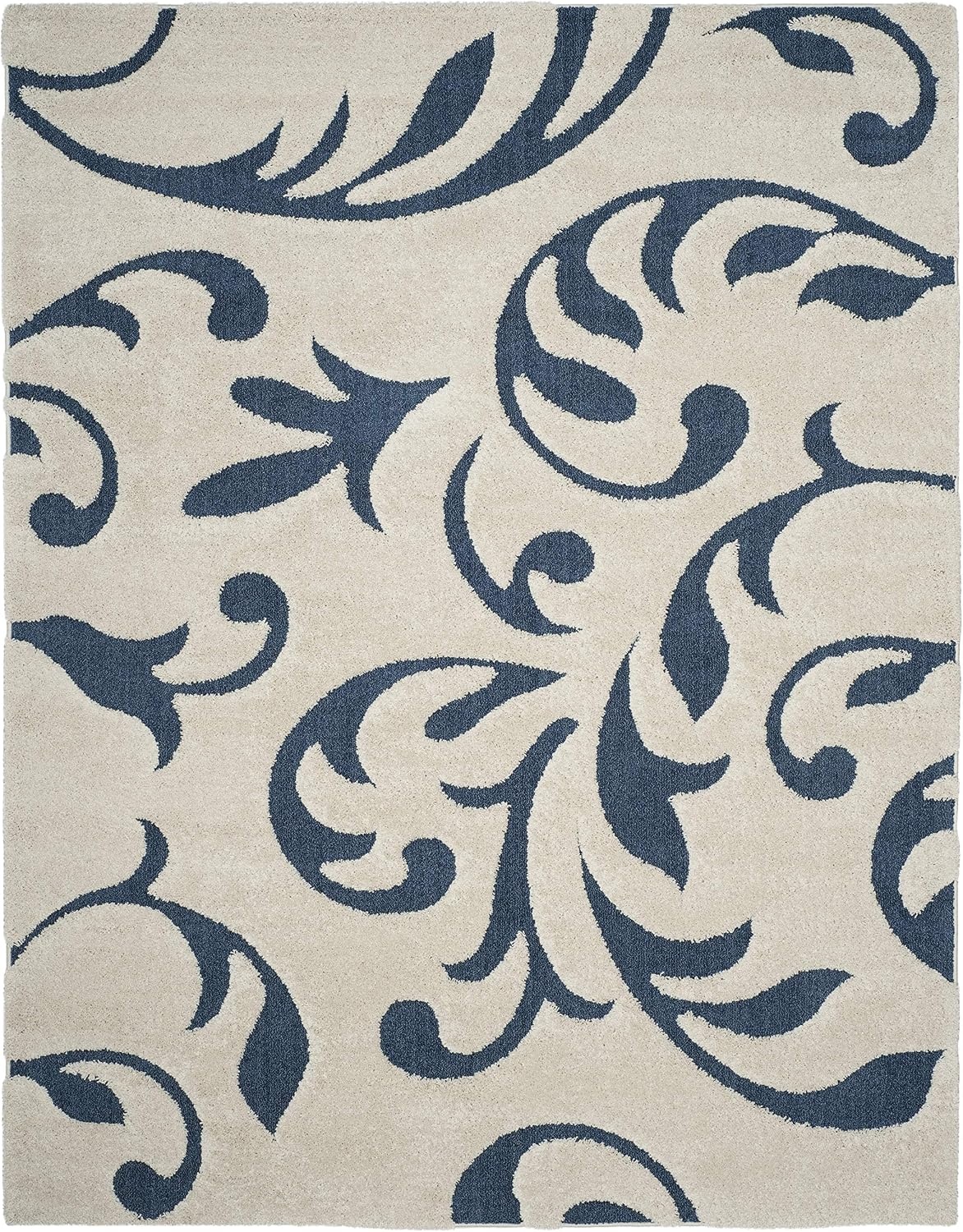 image:imageSAFAVIEH Area Rug 8x10 Florida Shag Collection Large Cream amp Blue Scroll Design NonShedding amp Easy Cleaning Plush Thick Pile Ideal for Living Room Bedroom Dining Space SG4681165CreamBlue