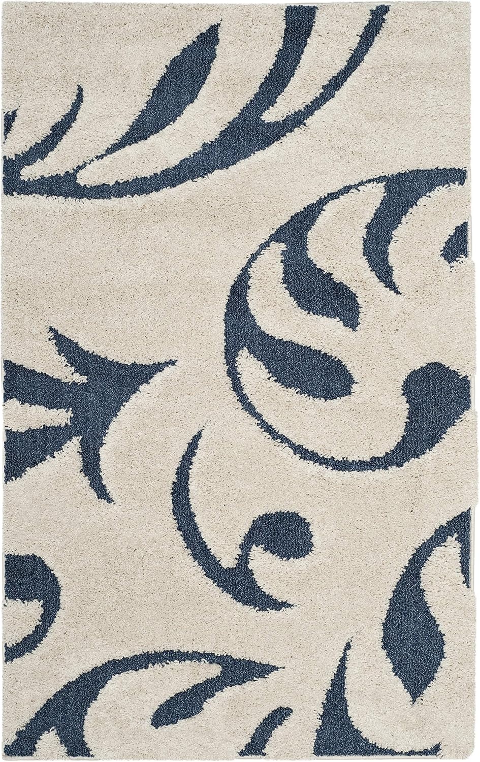 image:imageSAFAVIEH Area Rug 8x10 Florida Shag Collection Large Cream amp Blue Scroll Design NonShedding amp Easy Cleaning Plush Thick Pile Ideal for Living Room Bedroom Dining Space SG4681165CreamBlue