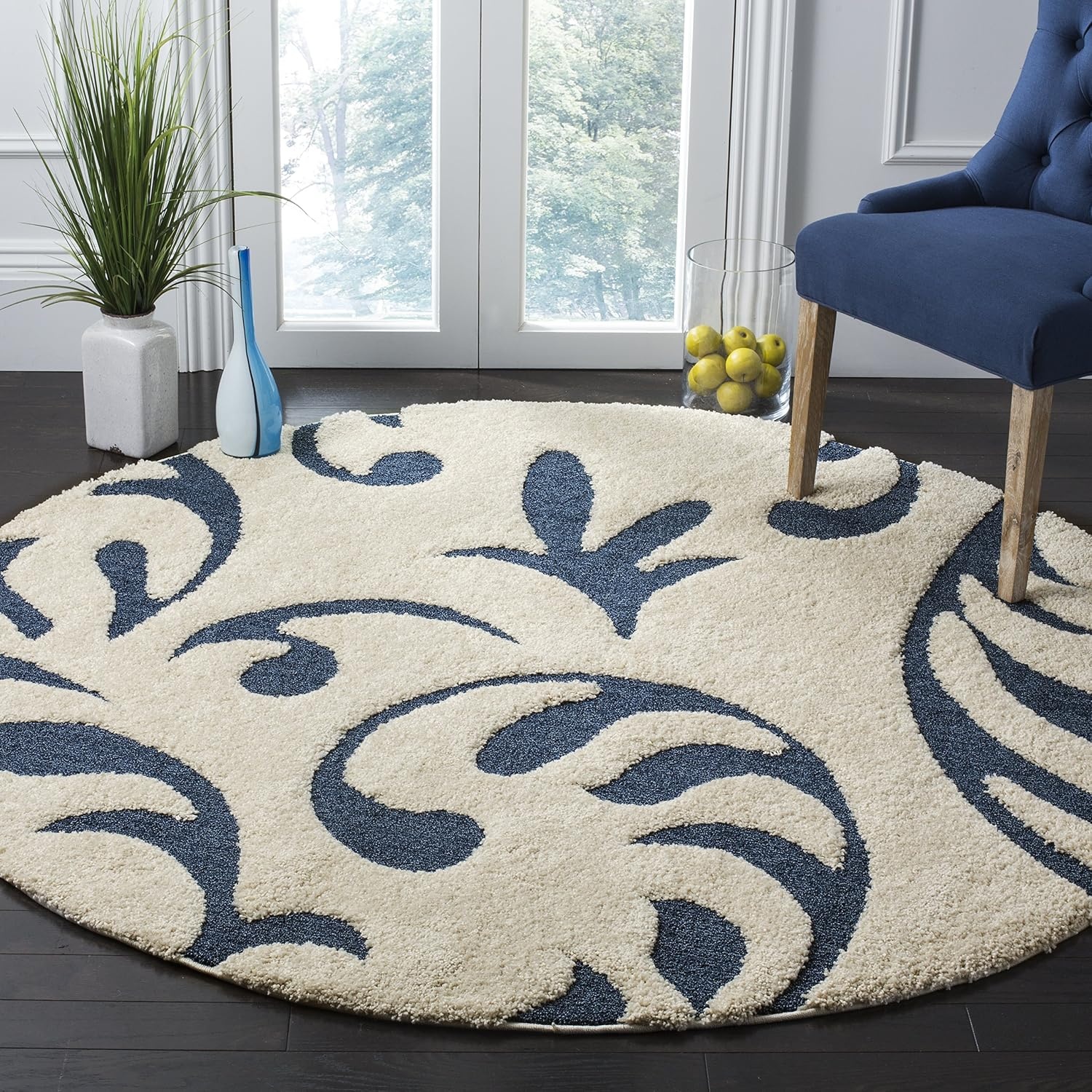 image:imageSAFAVIEH Area Rug 8x10 Florida Shag Collection Large Cream amp Blue Scroll Design NonShedding amp Easy Cleaning Plush Thick Pile Ideal for Living Room Bedroom Dining Space SG4681165CreamBlue