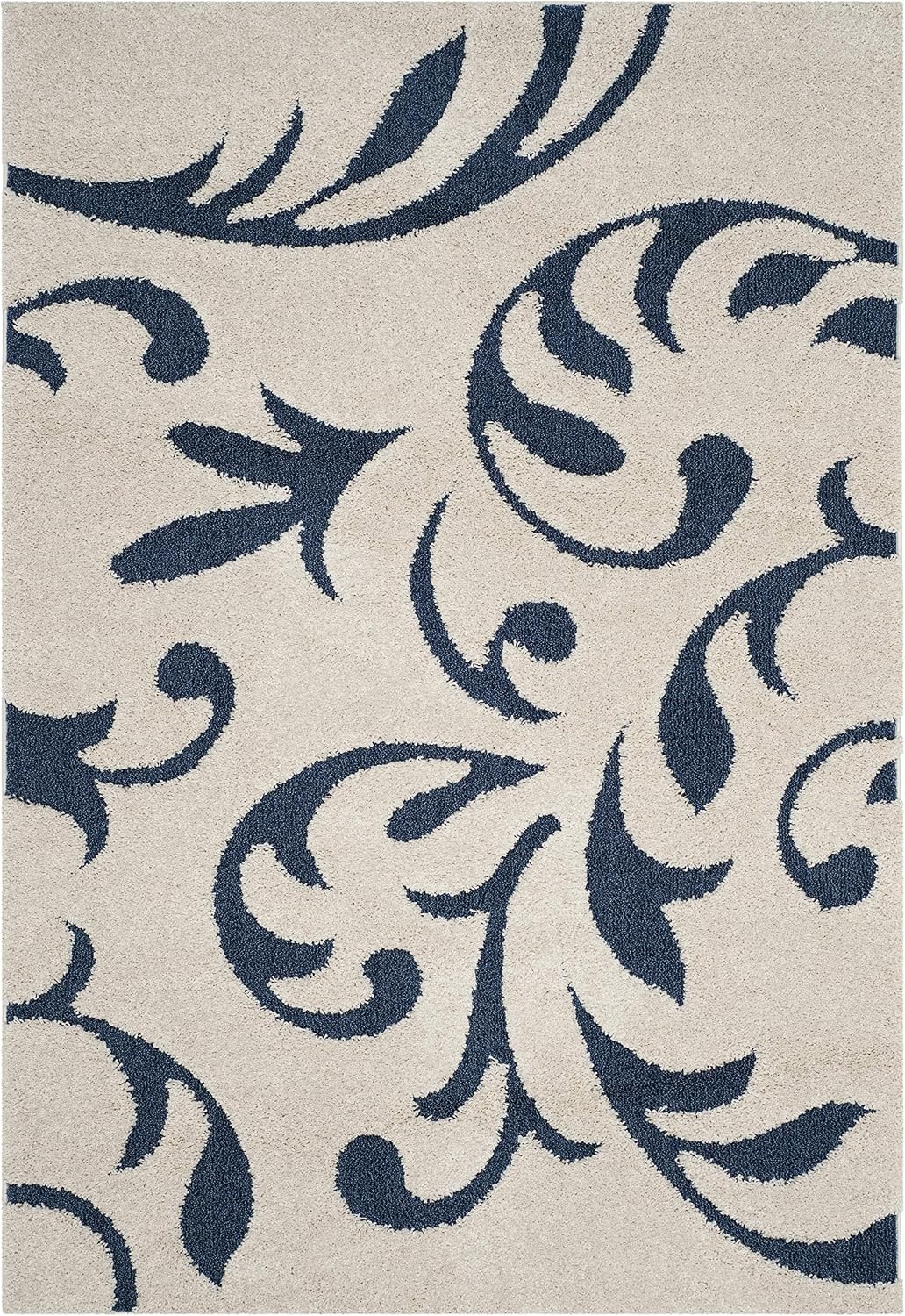 image:imageSAFAVIEH Area Rug 8x10 Florida Shag Collection Large Cream amp Blue Scroll Design NonShedding amp Easy Cleaning Plush Thick Pile Ideal for Living Room Bedroom Dining Space SG4681165CreamBlue