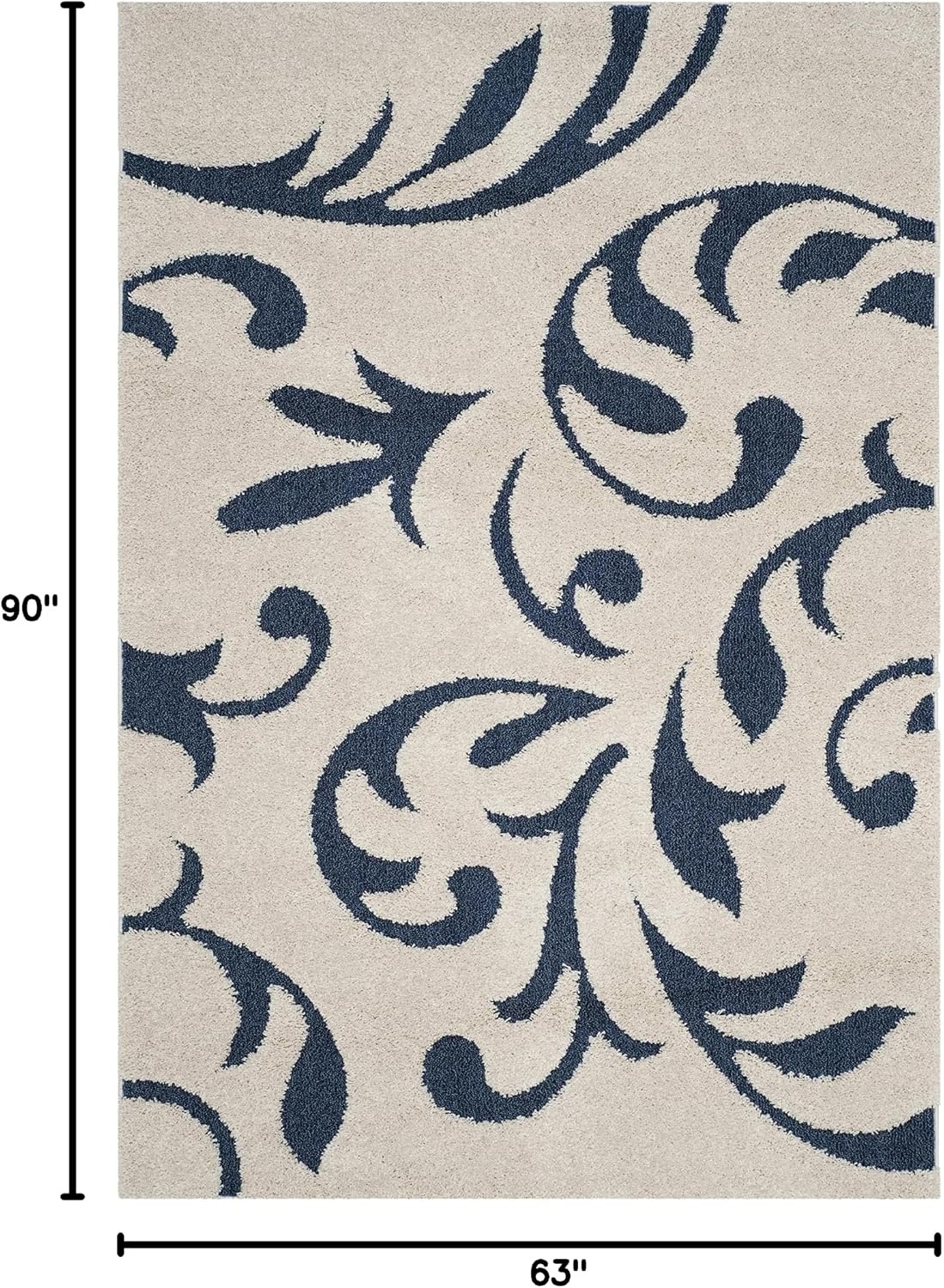 image:imageSAFAVIEH Area Rug 8x10 Florida Shag Collection Large Cream amp Blue Scroll Design NonShedding amp Easy Cleaning Plush Thick Pile Ideal for Living Room Bedroom Dining Space SG4681165CreamBlue