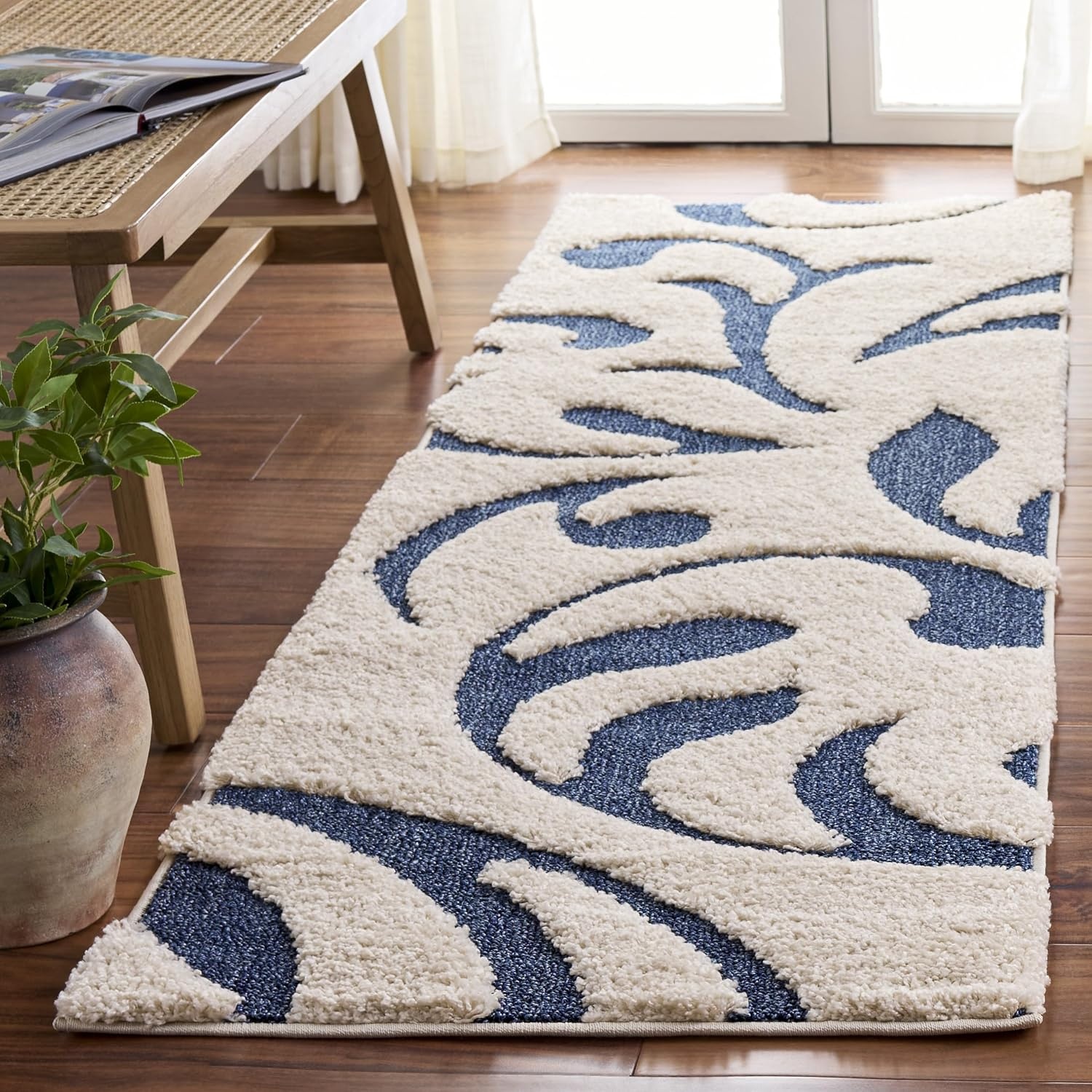 image:imageSAFAVIEH Area Rug 8x10 Florida Shag Collection Large Cream amp Blue Scroll Design NonShedding amp Easy Cleaning Plush Thick Pile Ideal for Living Room Bedroom Dining Space SG4681165CreamBlue