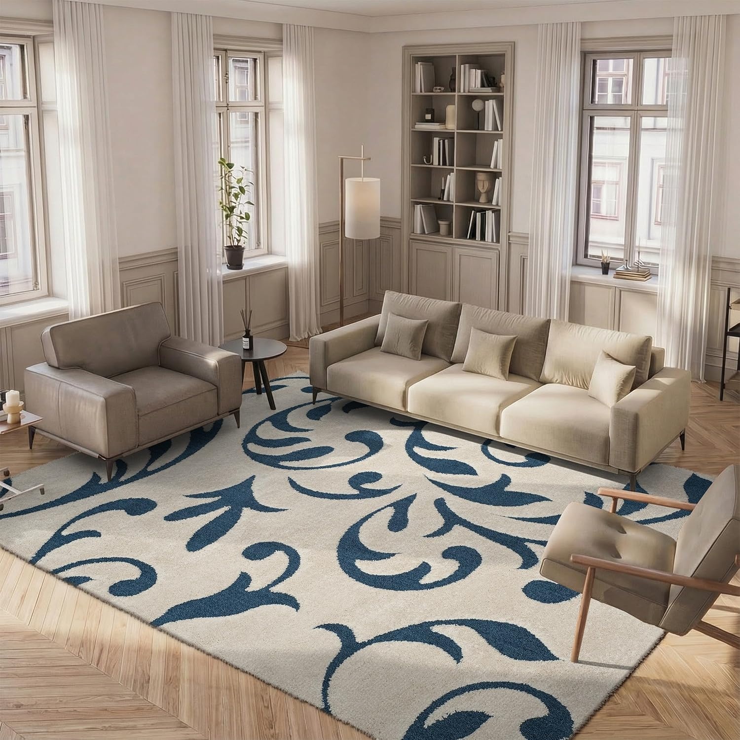image:imageSAFAVIEH Area Rug 8x10 Florida Shag Collection Large Cream amp Blue Scroll Design NonShedding amp Easy Cleaning Plush Thick Pile Ideal for Living Room Bedroom Dining Space SG4681165CreamBlue