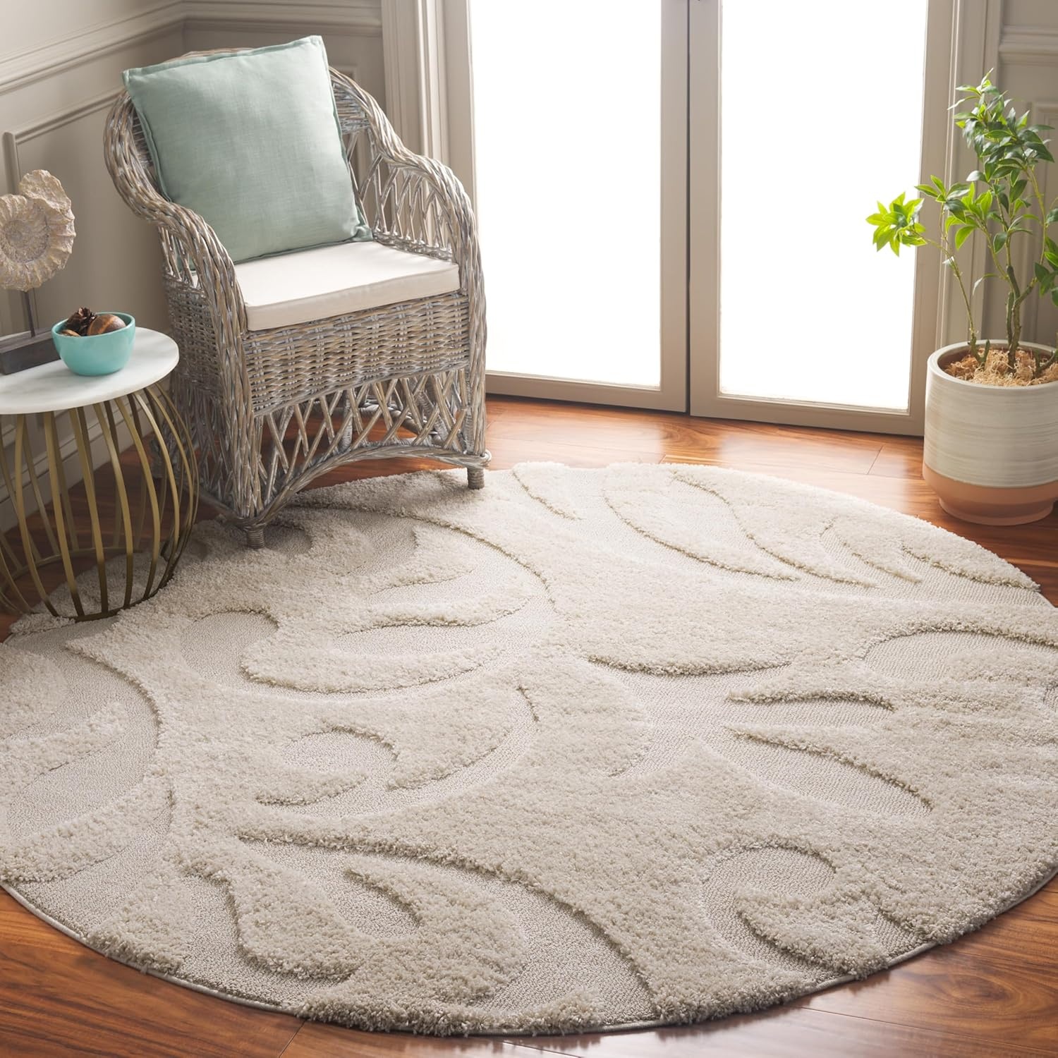 image:imageSAFAVIEH Area Rug 8x10 Florida Shag Collection Large Cream amp Blue Scroll Design NonShedding amp Easy Cleaning Plush Thick Pile Ideal for Living Room Bedroom Dining Space SG4681165Creme