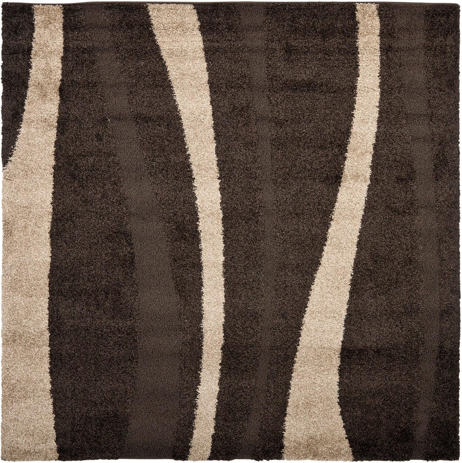 image:imageSAFAVIEH Area Rug 8x10 Florida Shag Collection Large Cream amp Dark Brown Stripe Design NonShedding amp Easy Cleaning Plush Thick Pile Ideal for Living Room Bedroom Dining Space SG4511128