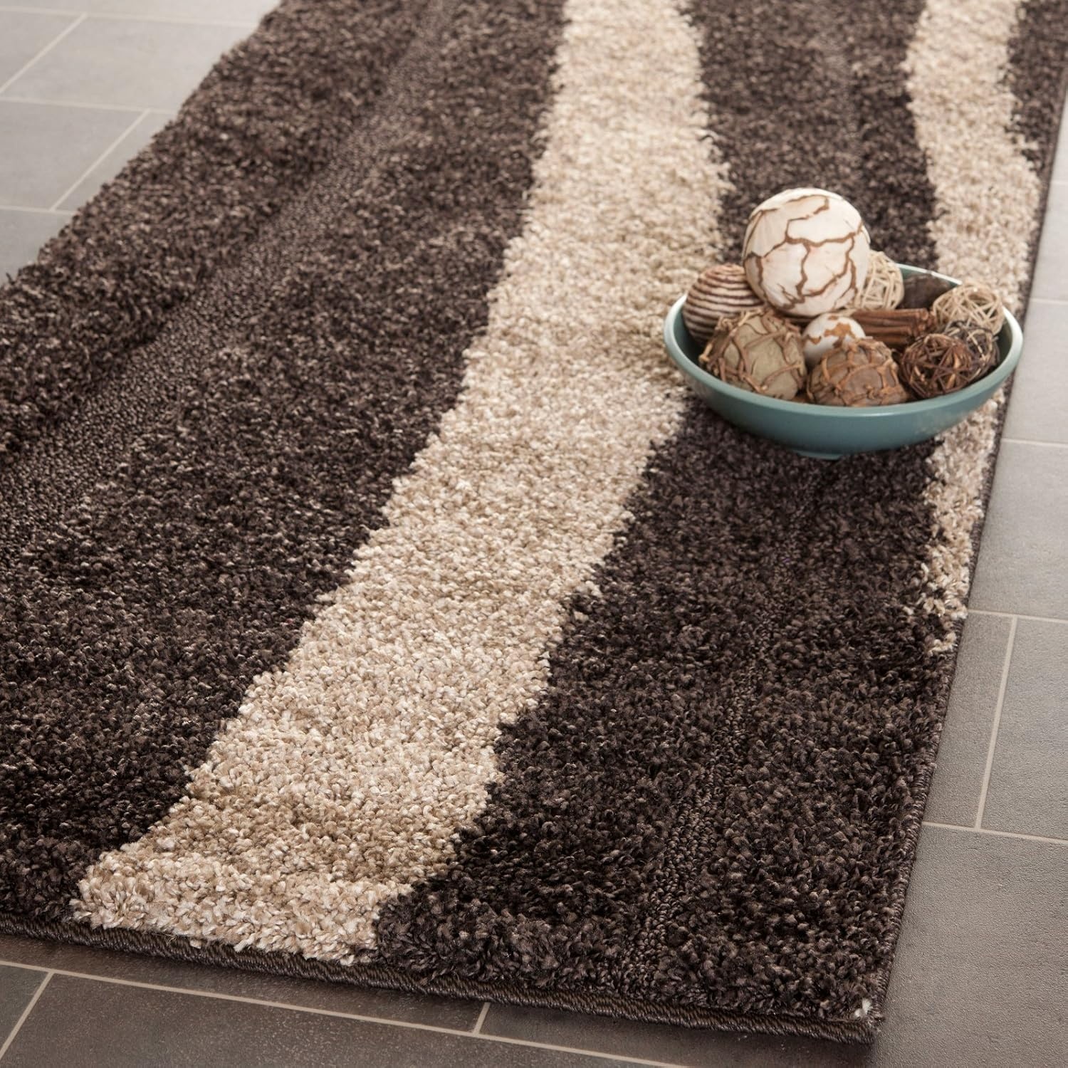 image:imageSAFAVIEH Area Rug 8x10 Florida Shag Collection Large Cream amp Dark Brown Stripe Design NonShedding amp Easy Cleaning Plush Thick Pile Ideal for Living Room Bedroom Dining Space SG4511128