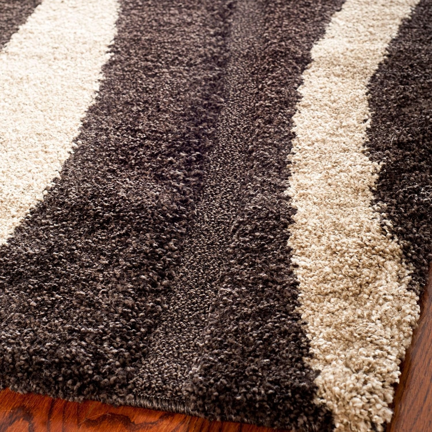 image:imageSAFAVIEH Area Rug 8x10 Florida Shag Collection Large Cream amp Dark Brown Stripe Design NonShedding amp Easy Cleaning Plush Thick Pile Ideal for Living Room Bedroom Dining Space SG4511128