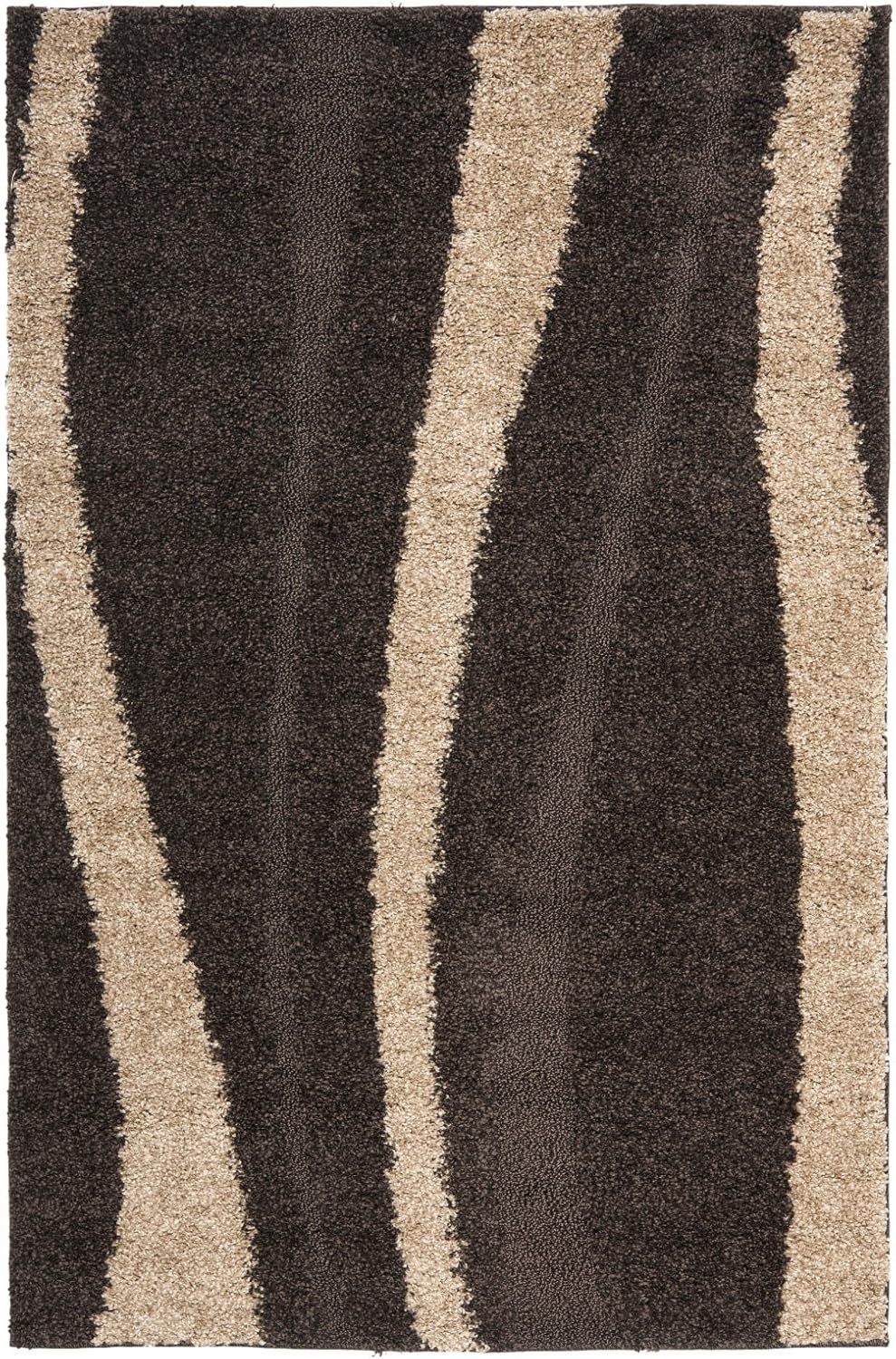 image:imageSAFAVIEH Area Rug 8x10 Florida Shag Collection Large Cream amp Dark Brown Stripe Design NonShedding amp Easy Cleaning Plush Thick Pile Ideal for Living Room Bedroom Dining Space SG4511128