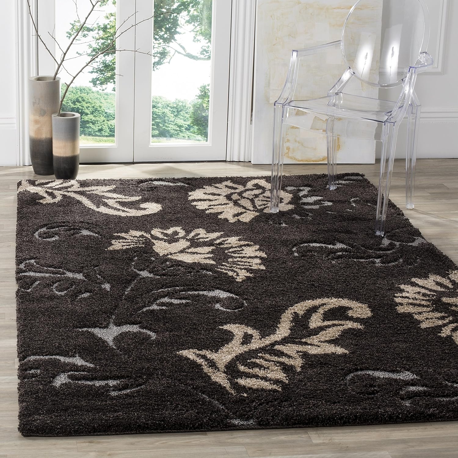 image:imageSAFAVIEH Area Rug 8x10 Florida Shag Collection Large Dark Brown amp Smoke Floral Pattern NonShedding amp Easy Cleaning Plush Thick Pile Ideal for Living Room Bedroom Dining Space SG4632879