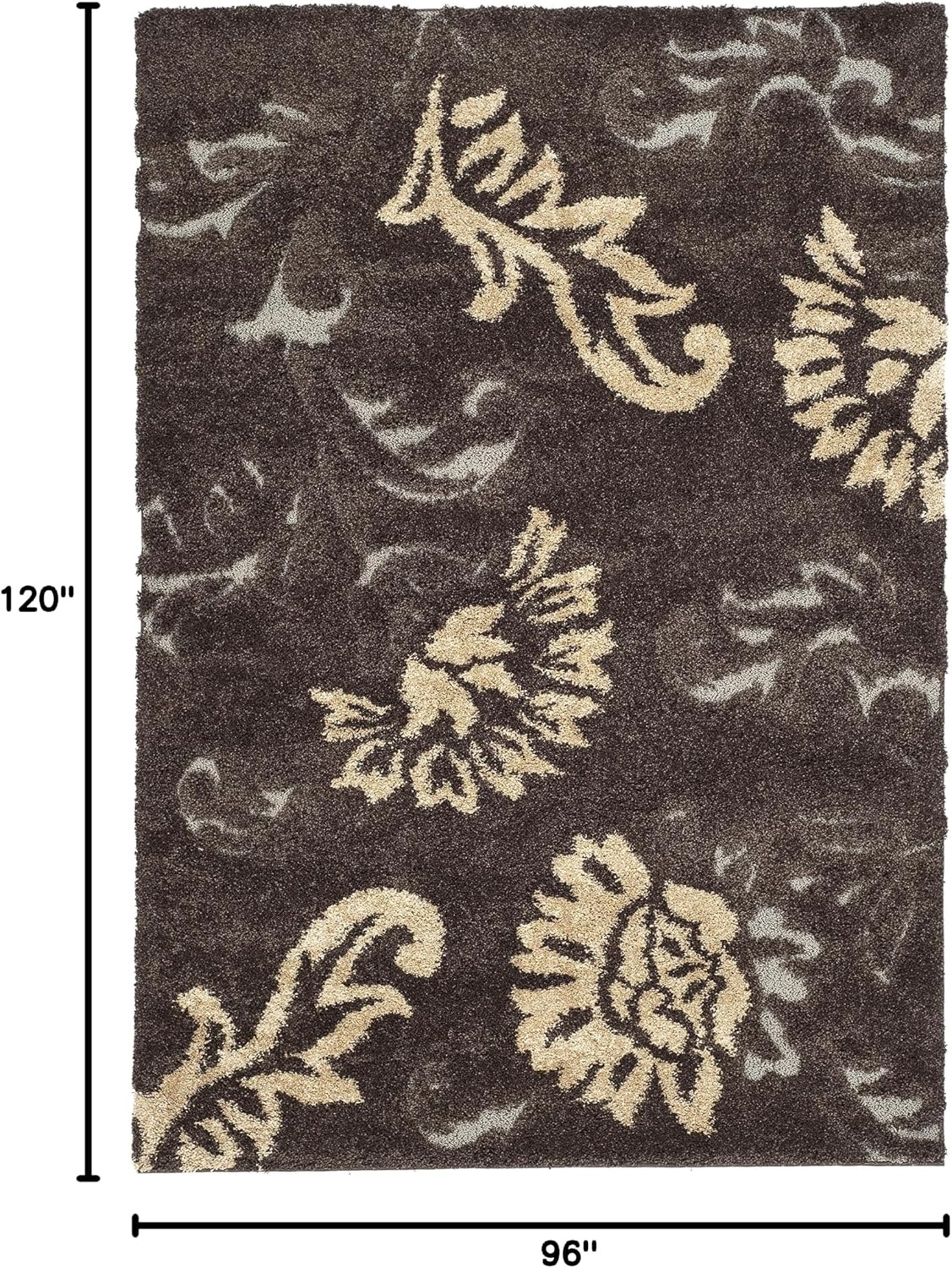 image:imageSAFAVIEH Area Rug 8x10 Florida Shag Collection Large Dark Brown amp Smoke Floral Pattern NonShedding amp Easy Cleaning Plush Thick Pile Ideal for Living Room Bedroom Dining Space SG4632879