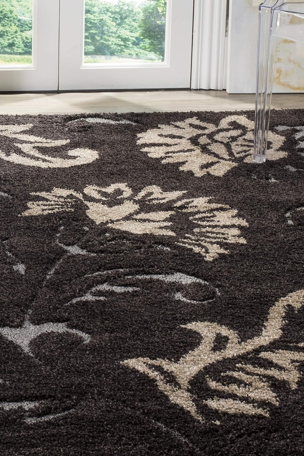 image:imageSAFAVIEH Area Rug 8x10 Florida Shag Collection Large Dark Brown amp Smoke Floral Pattern NonShedding amp Easy Cleaning Plush Thick Pile Ideal for Living Room Bedroom Dining Space SG4632879