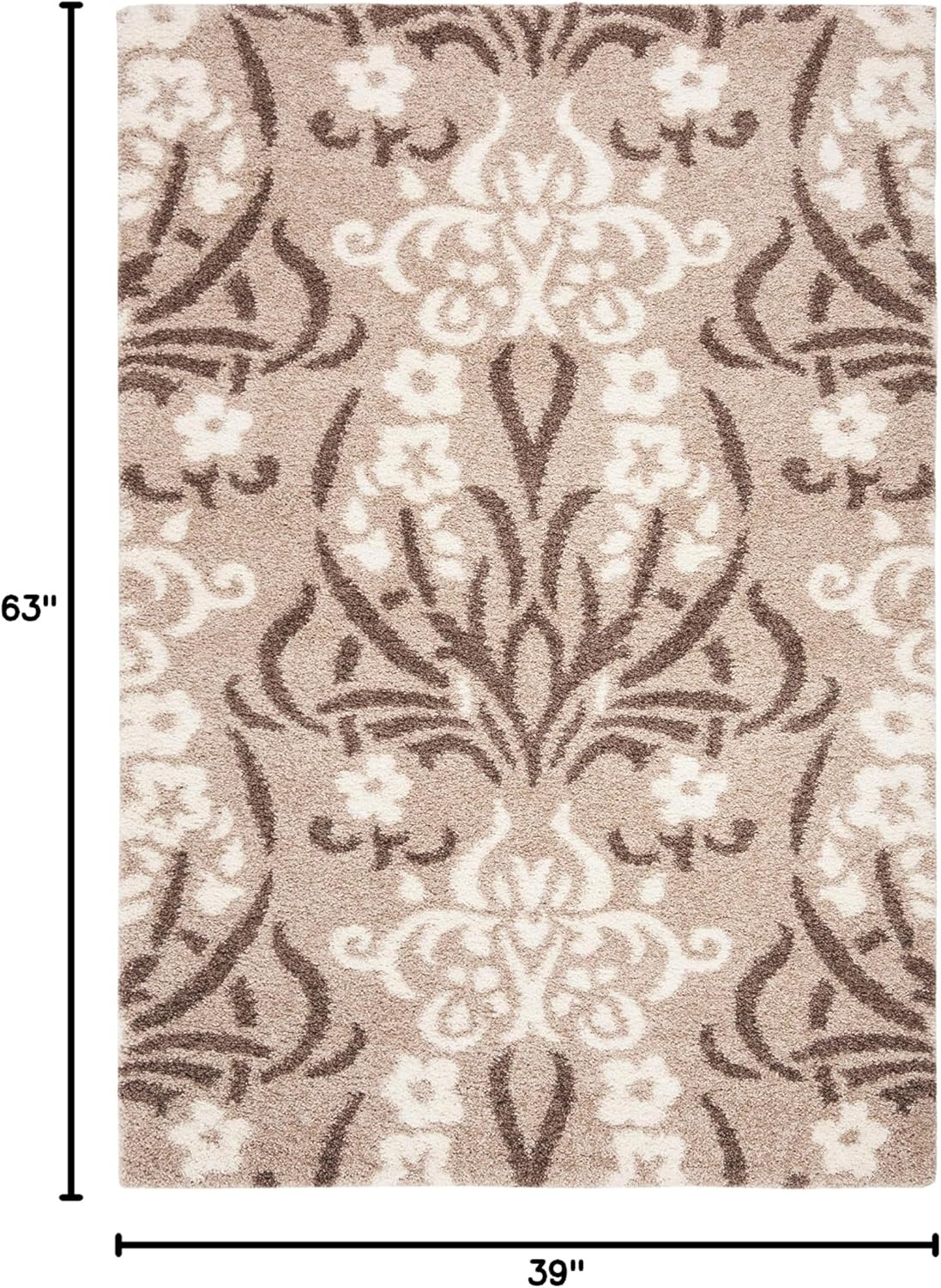image:imageSAFAVIEH Area Rug 8x10 Florida Shag Collection Large Smoke amp Beige Floral Design NonShedding amp Easy Cleaning Plush Thick Pile Ideal for Living Room Bedroom Dining Space SG4577913BeigeCream