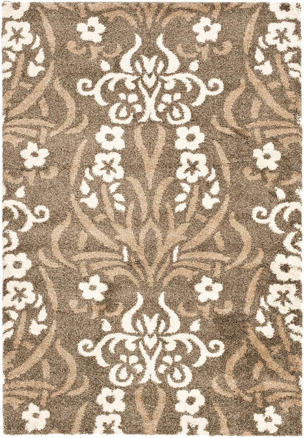 image:imageSAFAVIEH Area Rug 8x10 Florida Shag Collection Large Smoke amp Beige Floral Design NonShedding amp Easy Cleaning Plush Thick Pile Ideal for Living Room Bedroom Dining Space SG4577913BeigeCream
