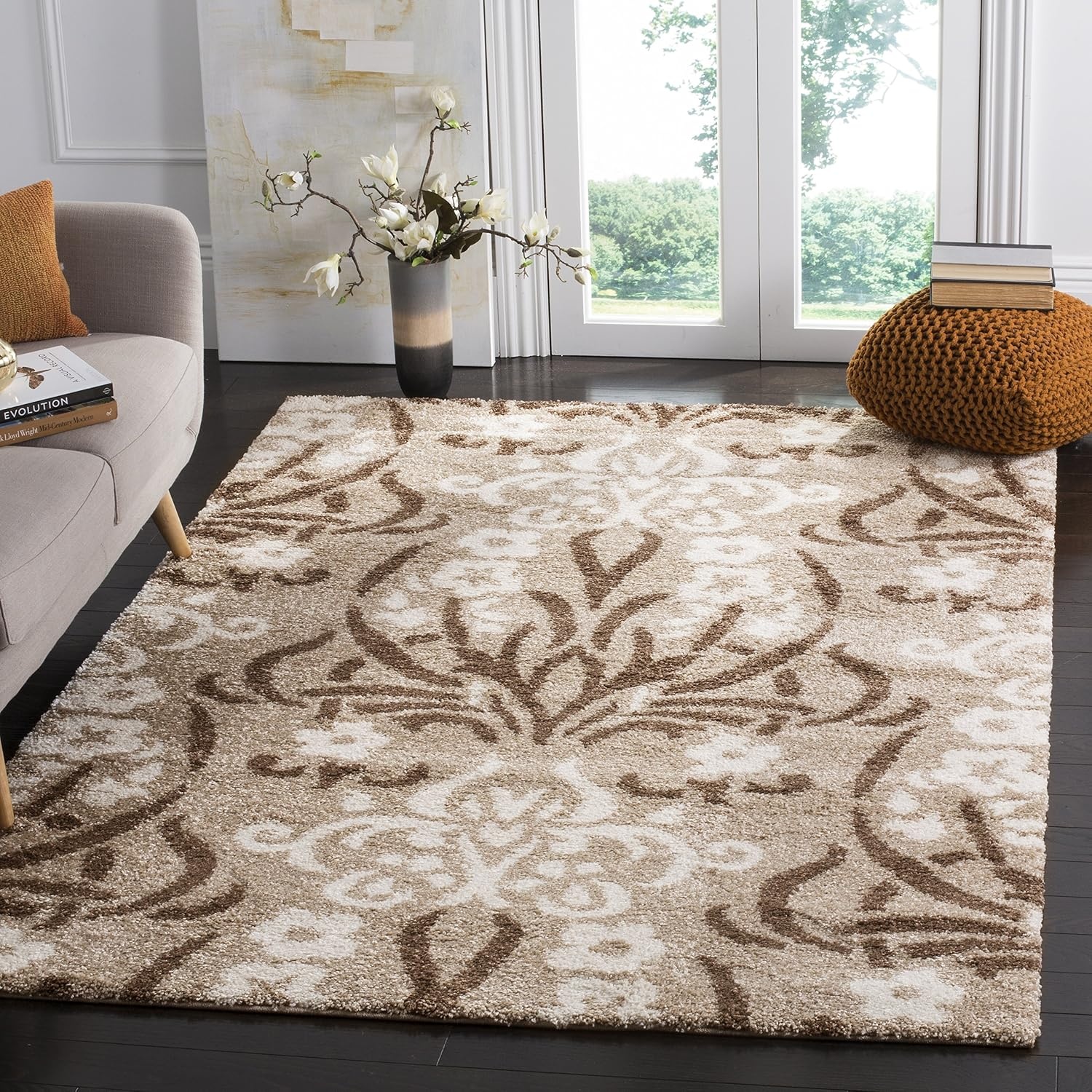 image:imageSAFAVIEH Area Rug 8x10 Florida Shag Collection Large Smoke amp Beige Floral Design NonShedding amp Easy Cleaning Plush Thick Pile Ideal for Living Room Bedroom Dining Space SG4577913BeigeCream